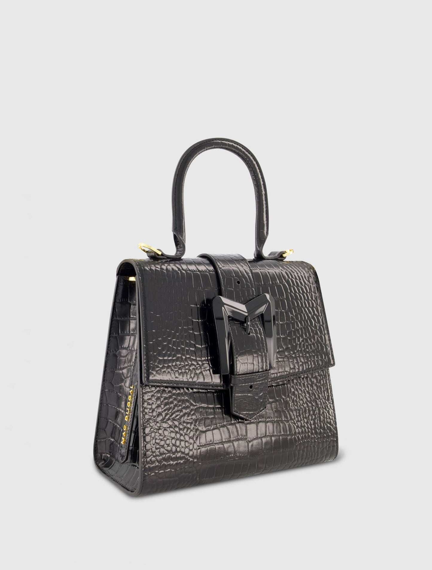 Sac à main en cuir noir croco moyen à boucle avec sangle amovible