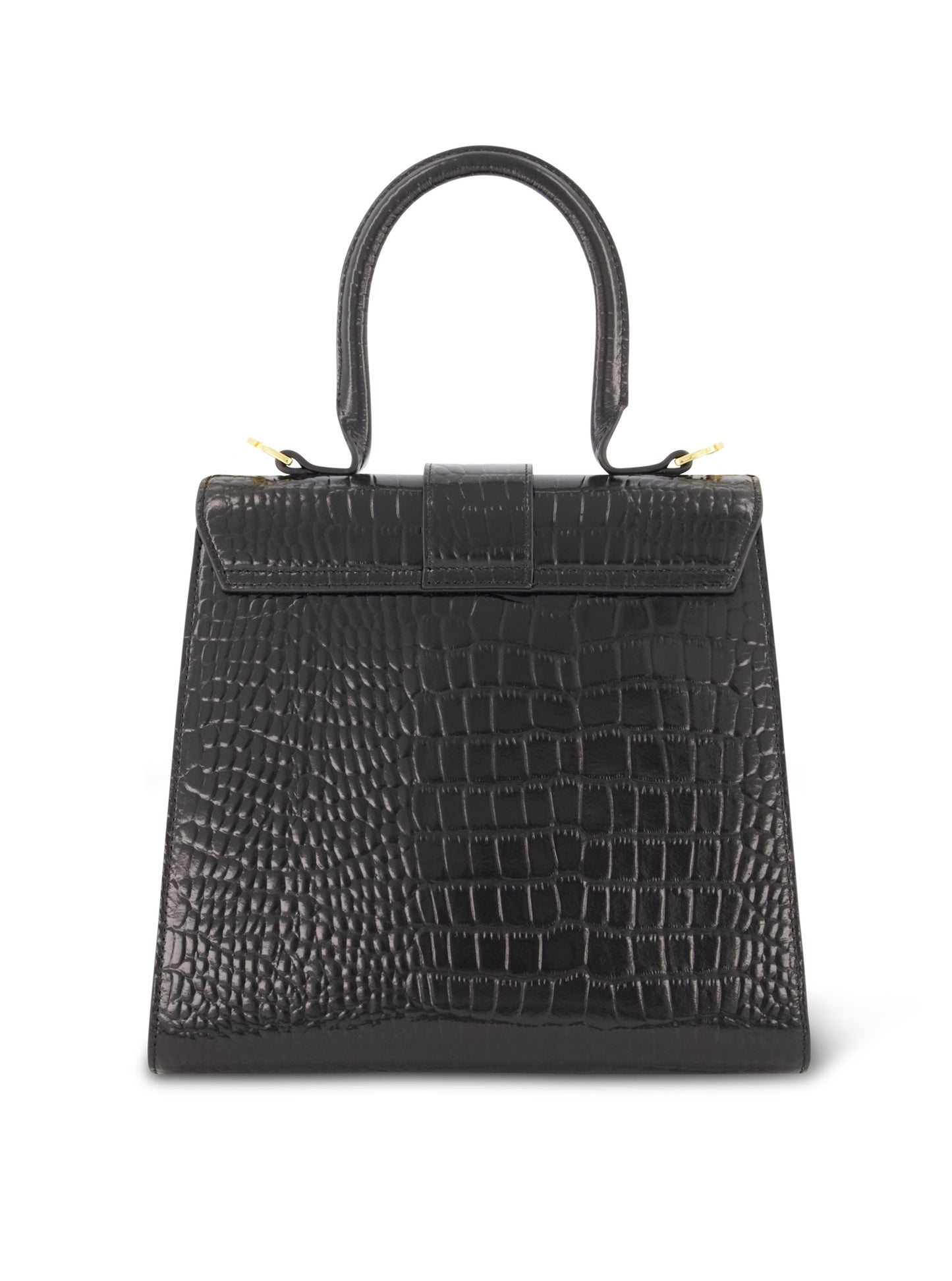 Sac à main en cuir noir croco moyen à boucle avec sangle amovible