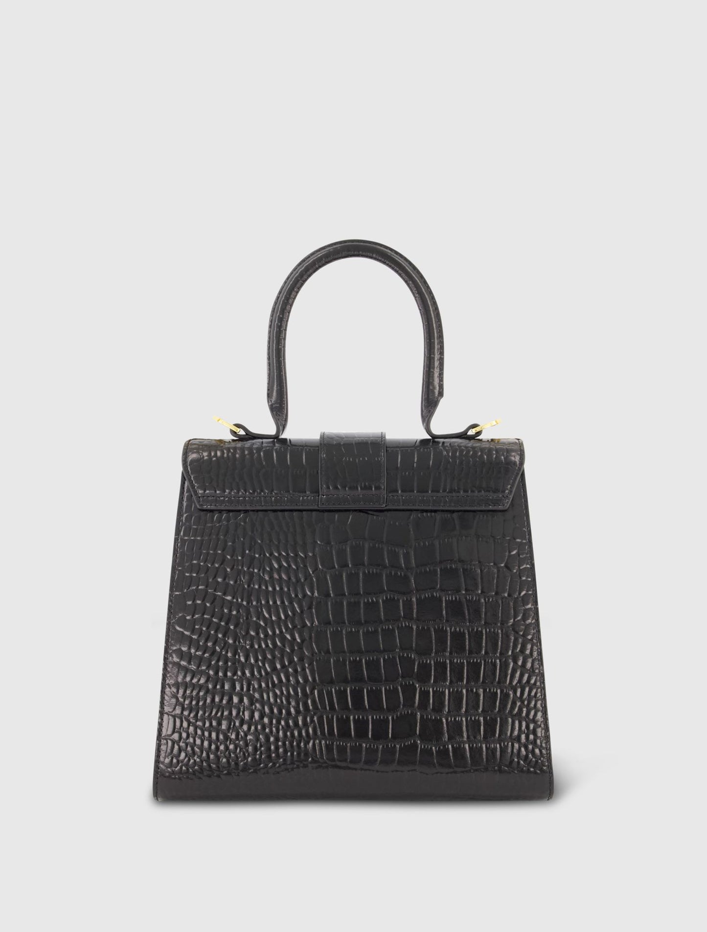 Sac à main en cuir noir croco moyen à boucle avec sangle amovible