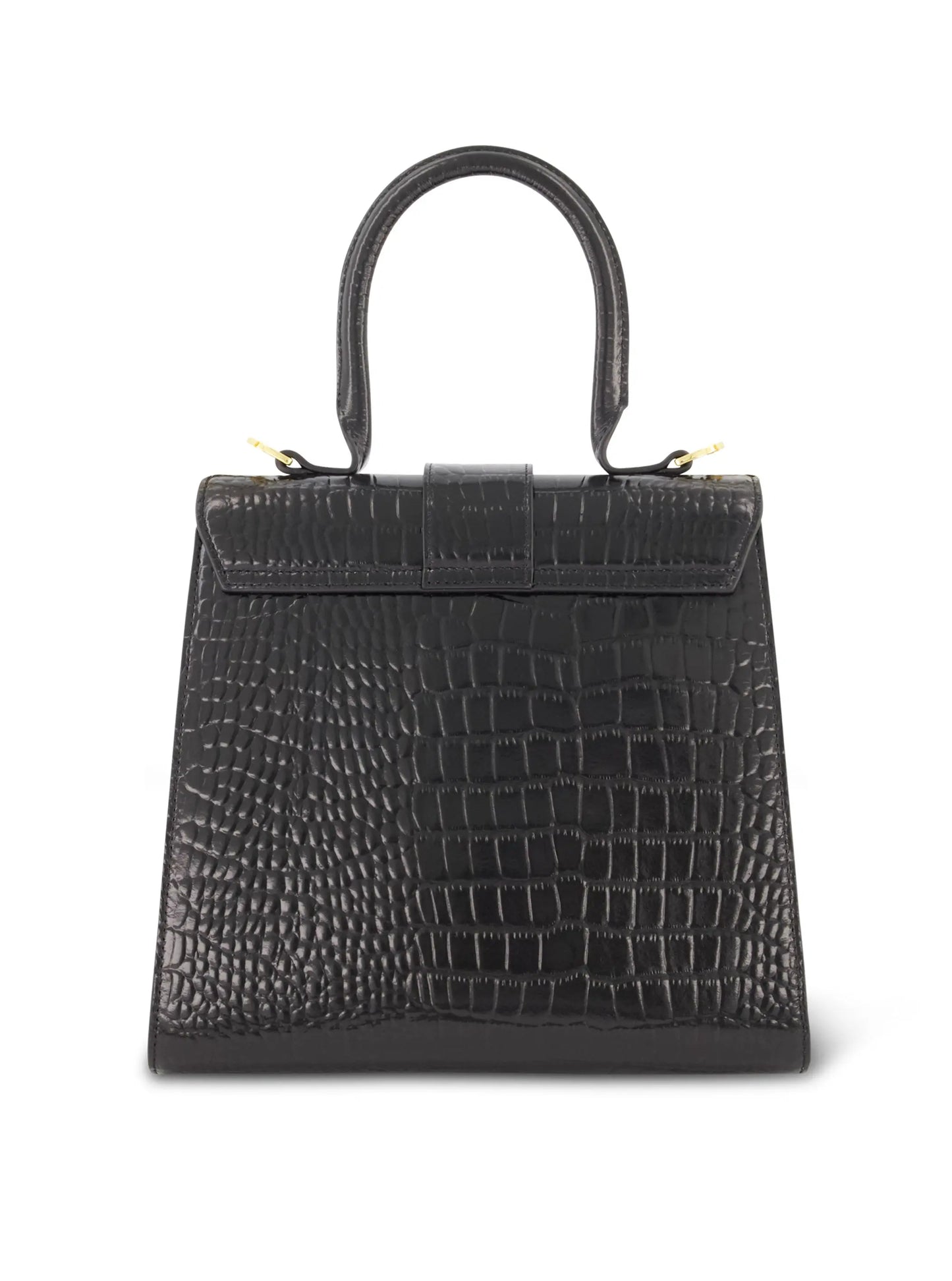 Black Buckled Medium Croco Leather Handbag with Detachable Strap - Mac Duggal