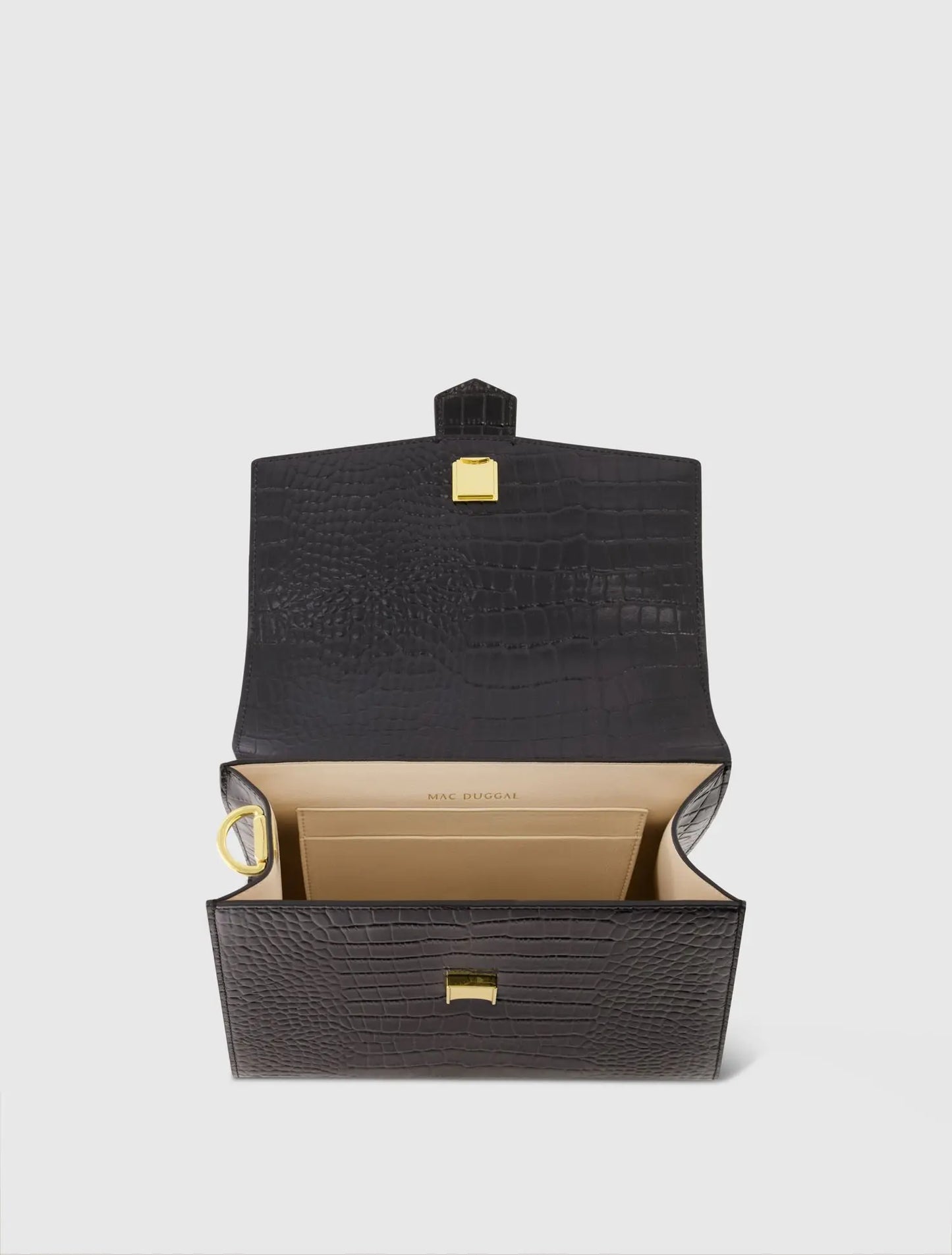 Black Buckled Medium Croco Leather Handbag with Detachable Strap - Mac Duggal