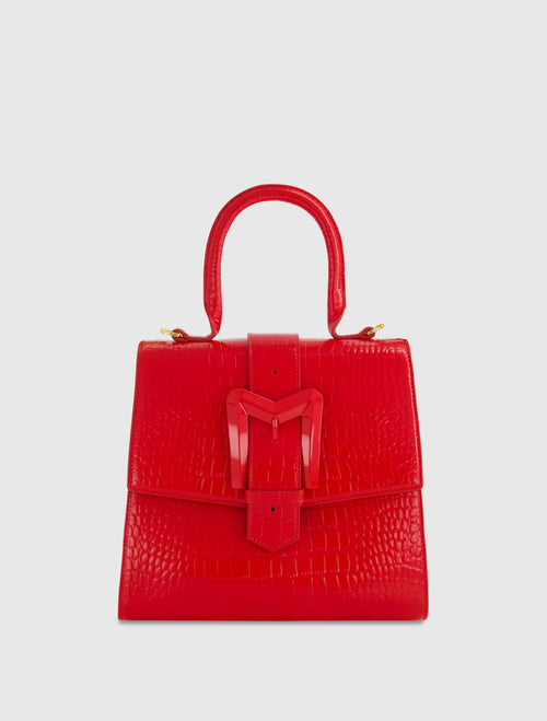 Sac à main en cuir croco cerise de taille moyenne à boucle avec sangle amovible