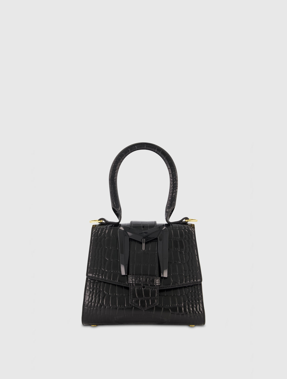 Bolso Mini de Piel de Cocodrilo Negro con Hebilla y Correa Desmontable