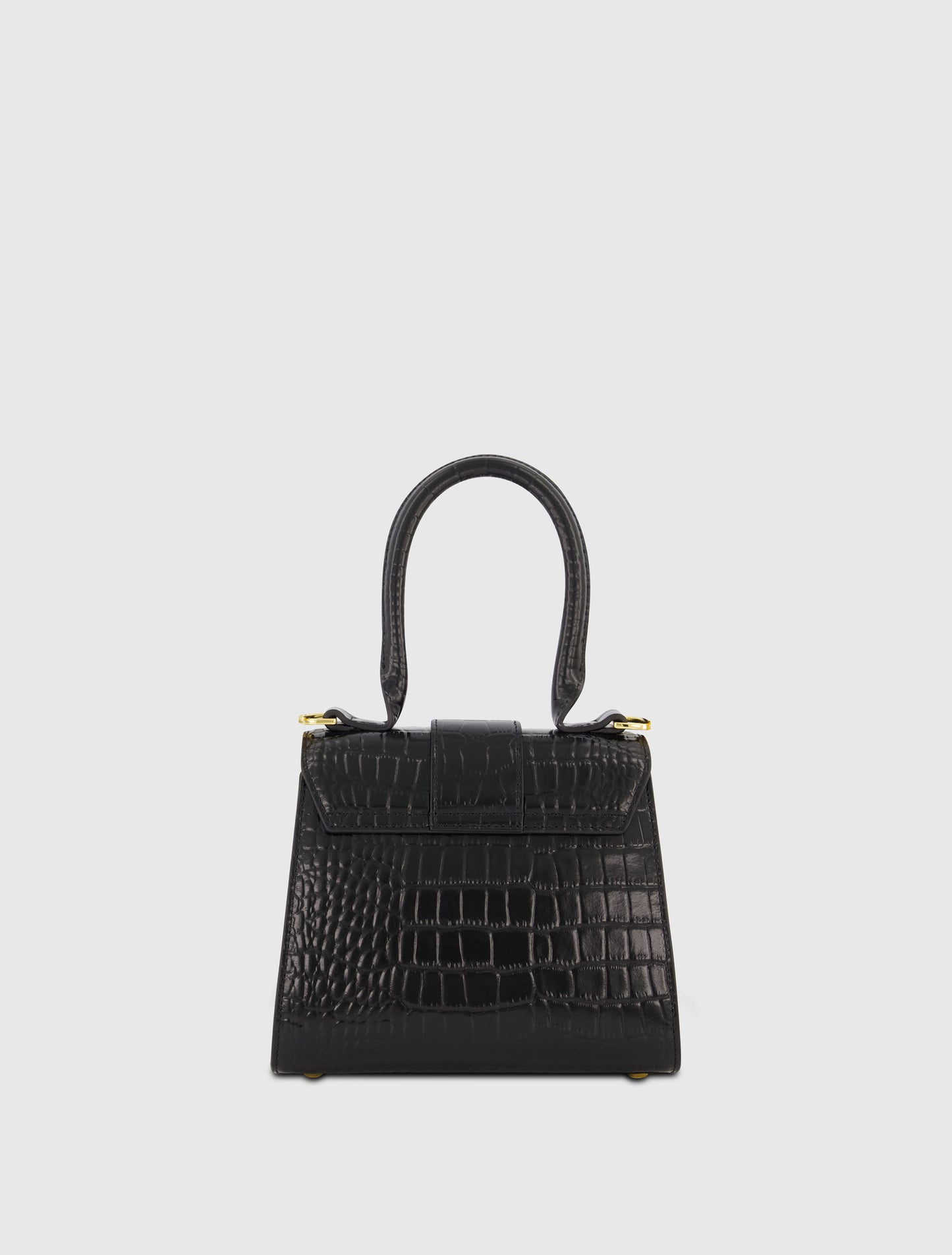 Bolsa de mão de couro preto com fivela mini croco e alça removível