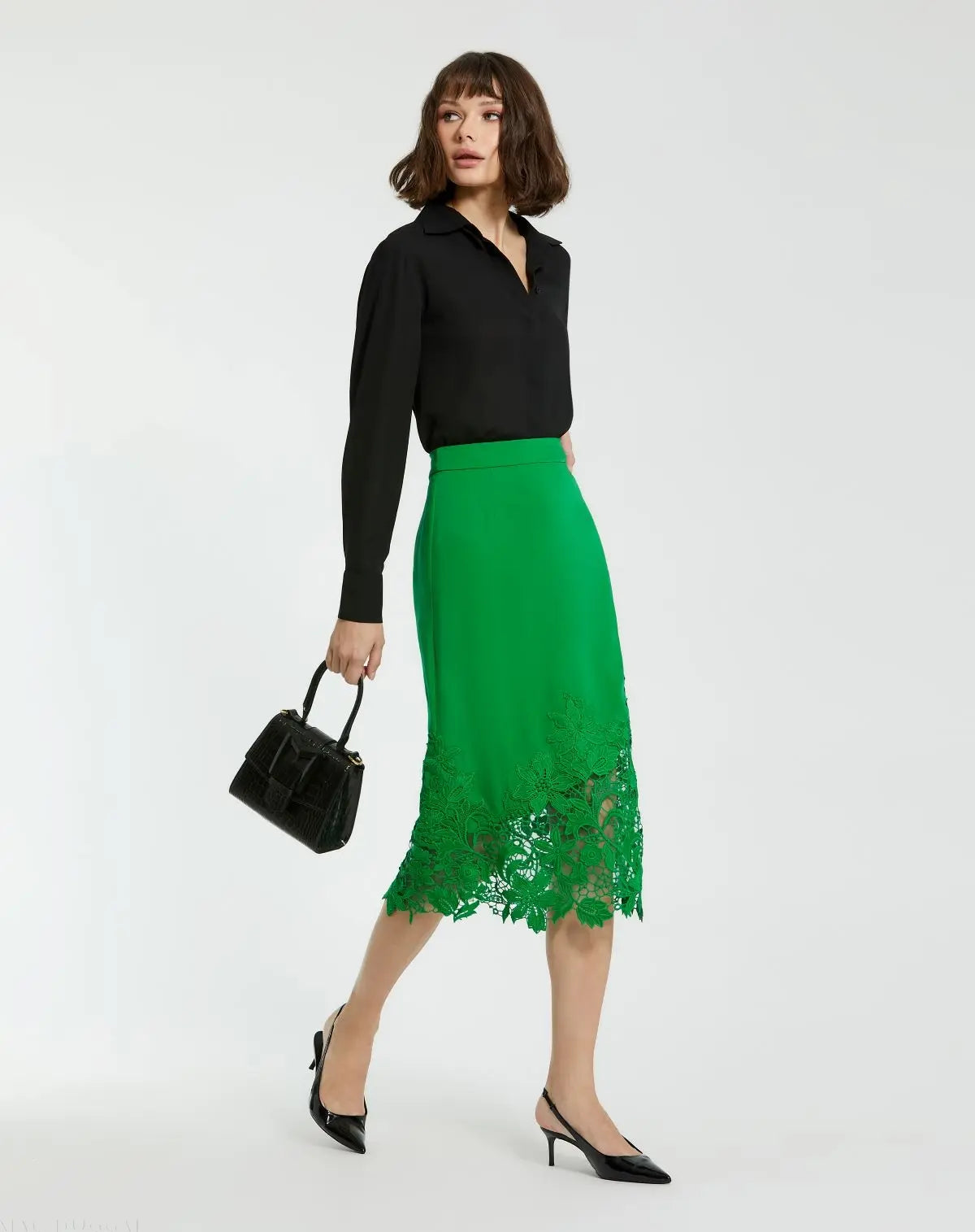 Buckled Mini Croco Black Leather Handbag with Detachable Strap - Mac Duggal