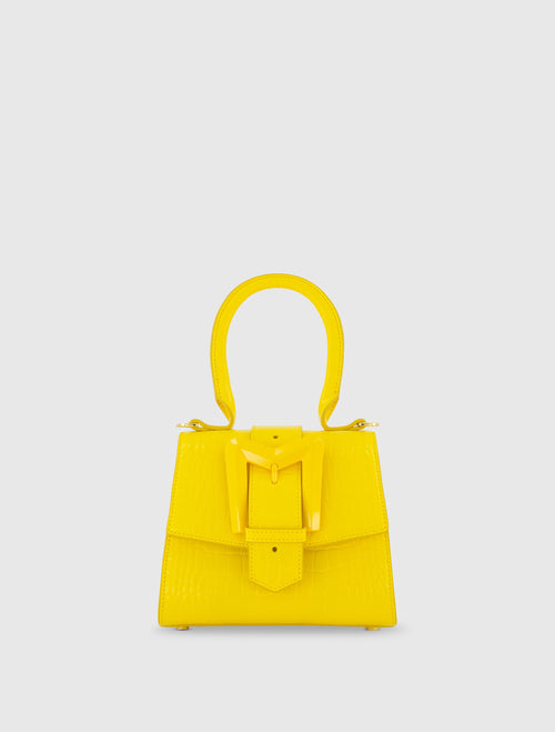 Bolso Mini de Piel Croco Sunshine con Hebilla y Correa Desmontable