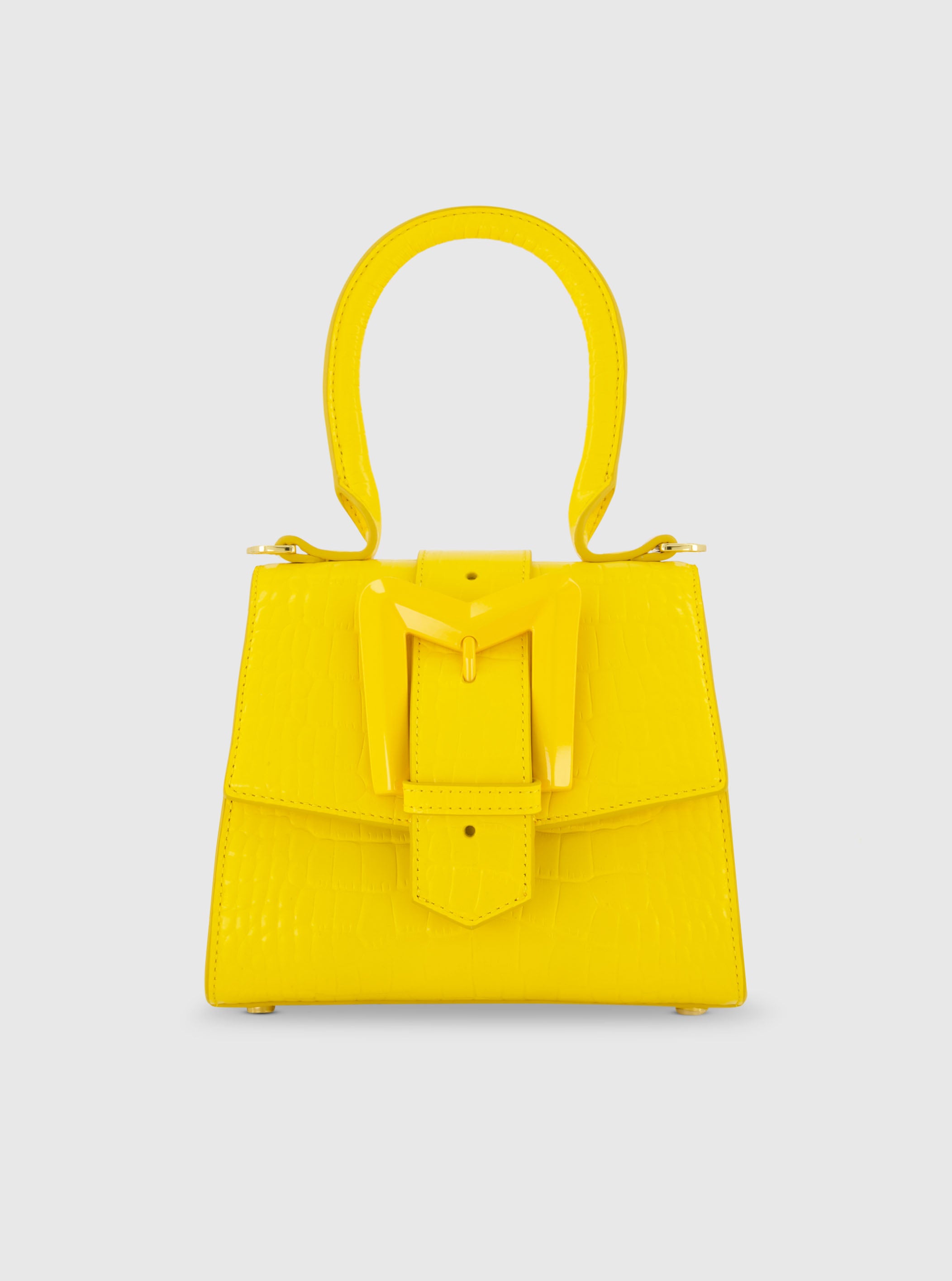 Buckled Mini Croco Sunshine Leather Handbag with Detachable Strap