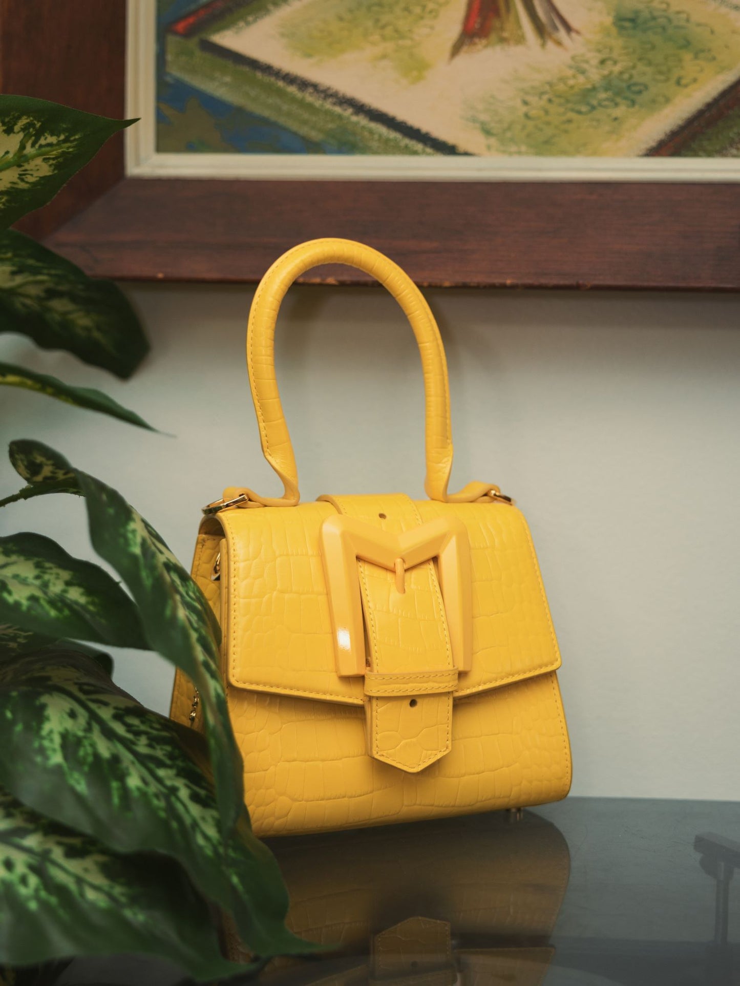 Bolso Mini de Piel Croco Sunshine con Hebilla y Correa Desmontable