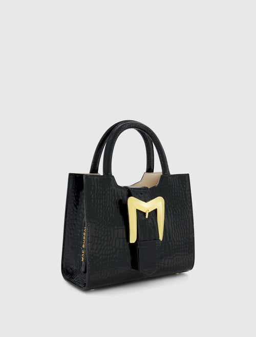 Crocodile Leather Tote Bag With Gold Buckle