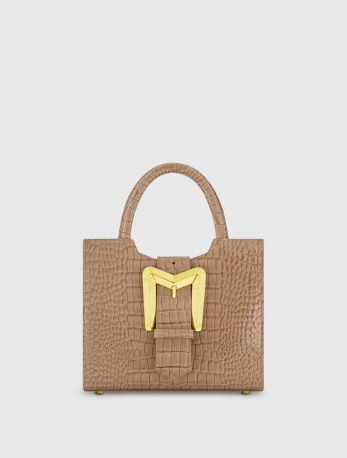 Crocodile Leather Tote Bag With Gold Buckle