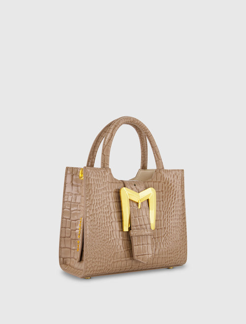 Crocodile Leather Tote Bag With Gold Buckle