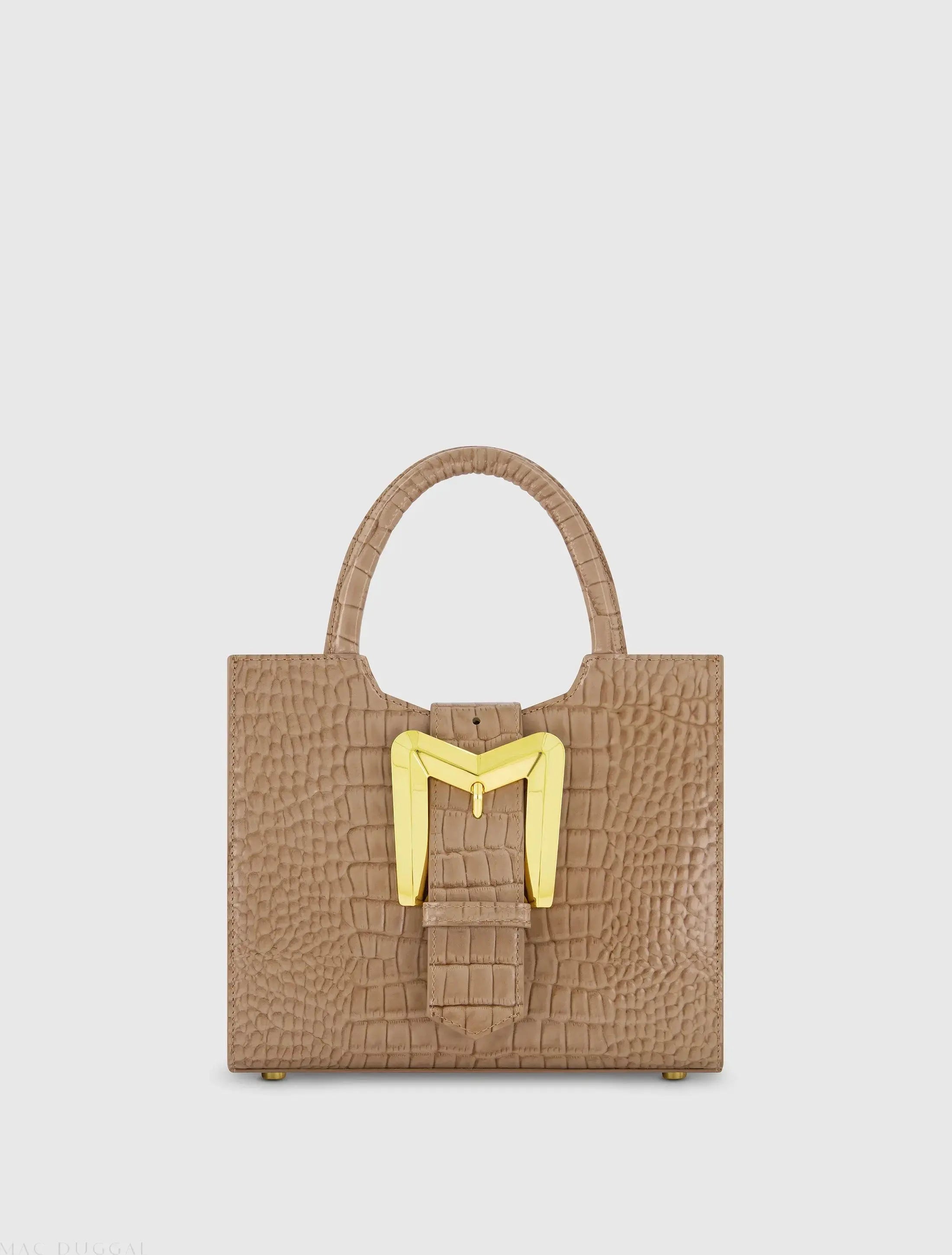 Brown Crocodile Leather Tote Bag With Gold Buckle - FINAL SALE - Mac Duggal