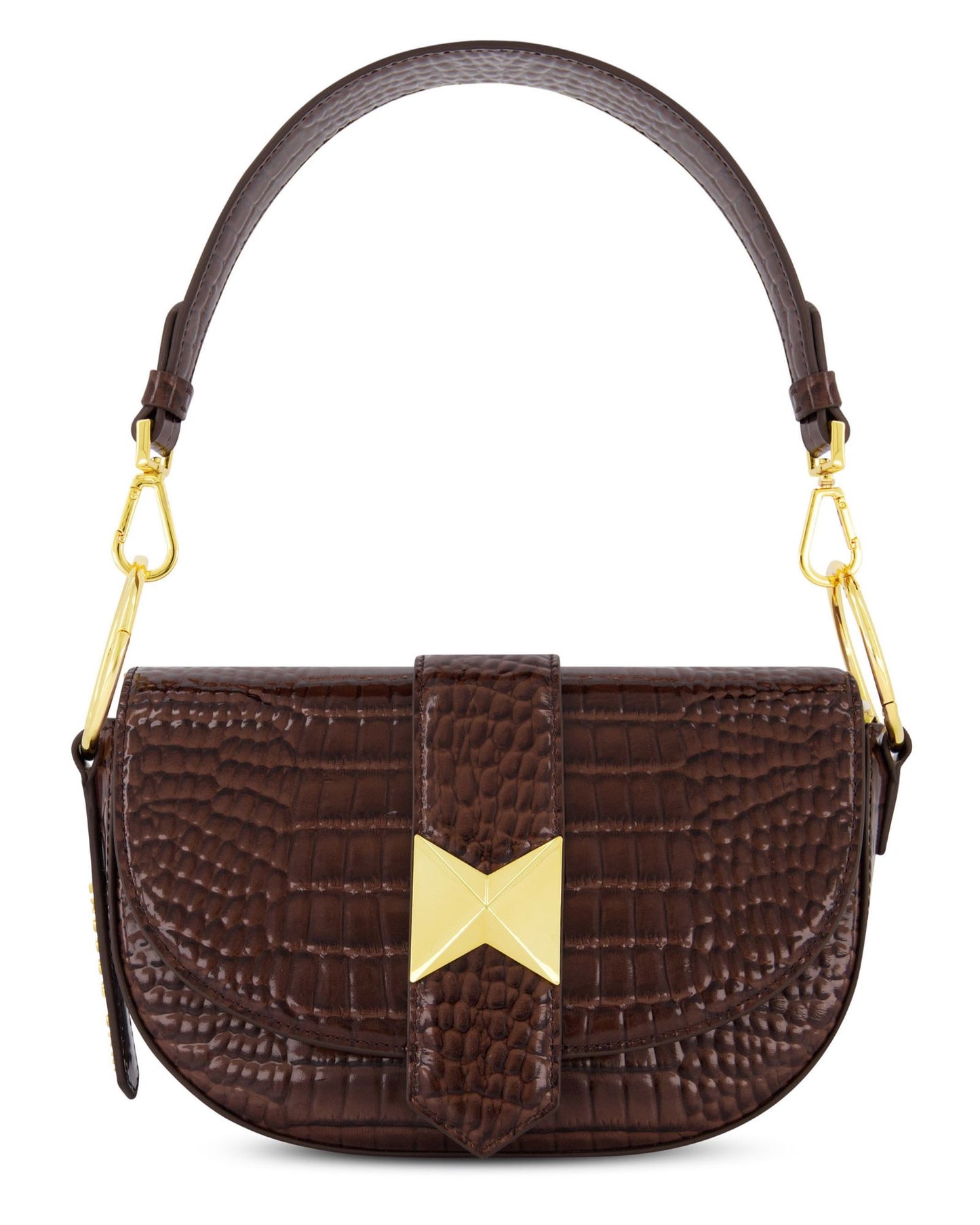 Crocodile Leather Saddle Bag With Gold Hardware