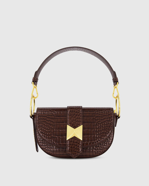 Bolso Saddle de piel de cocodrilo con herrajes dorados