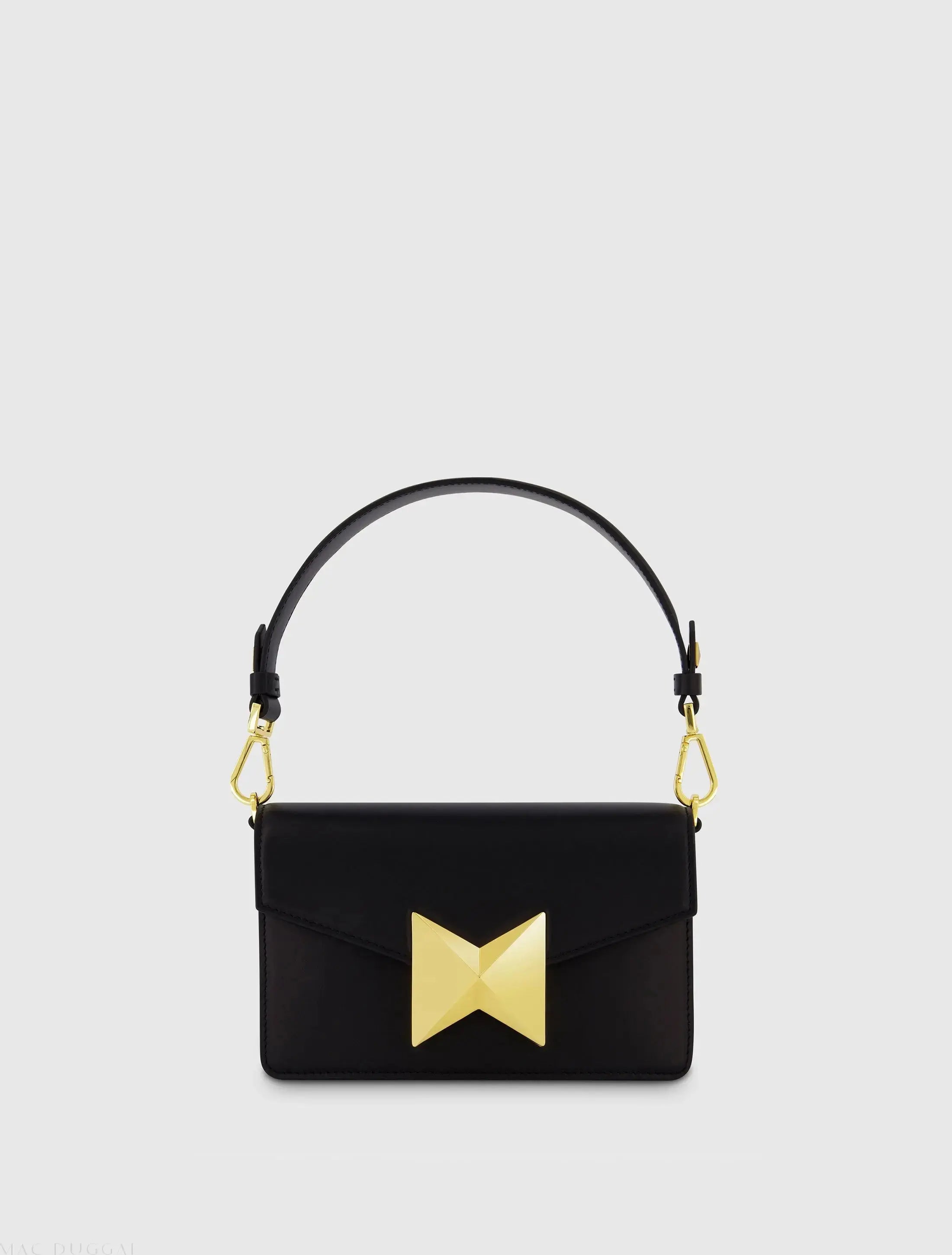 Black Mini Leather Shoulder Handbag With Gold Hardware - Mac Duggal