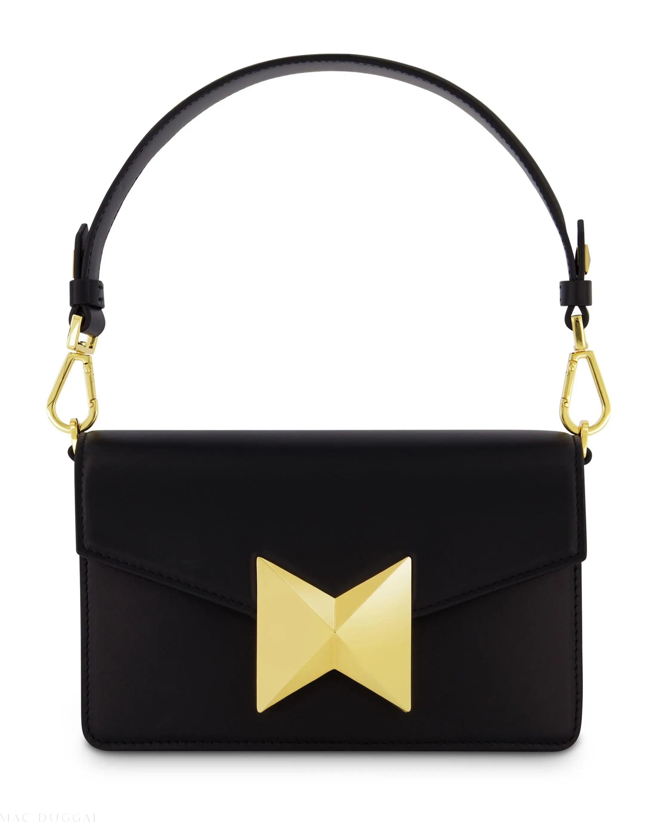 Black Mini Leather Shoulder Handbag With Gold Hardware - Mac Duggal