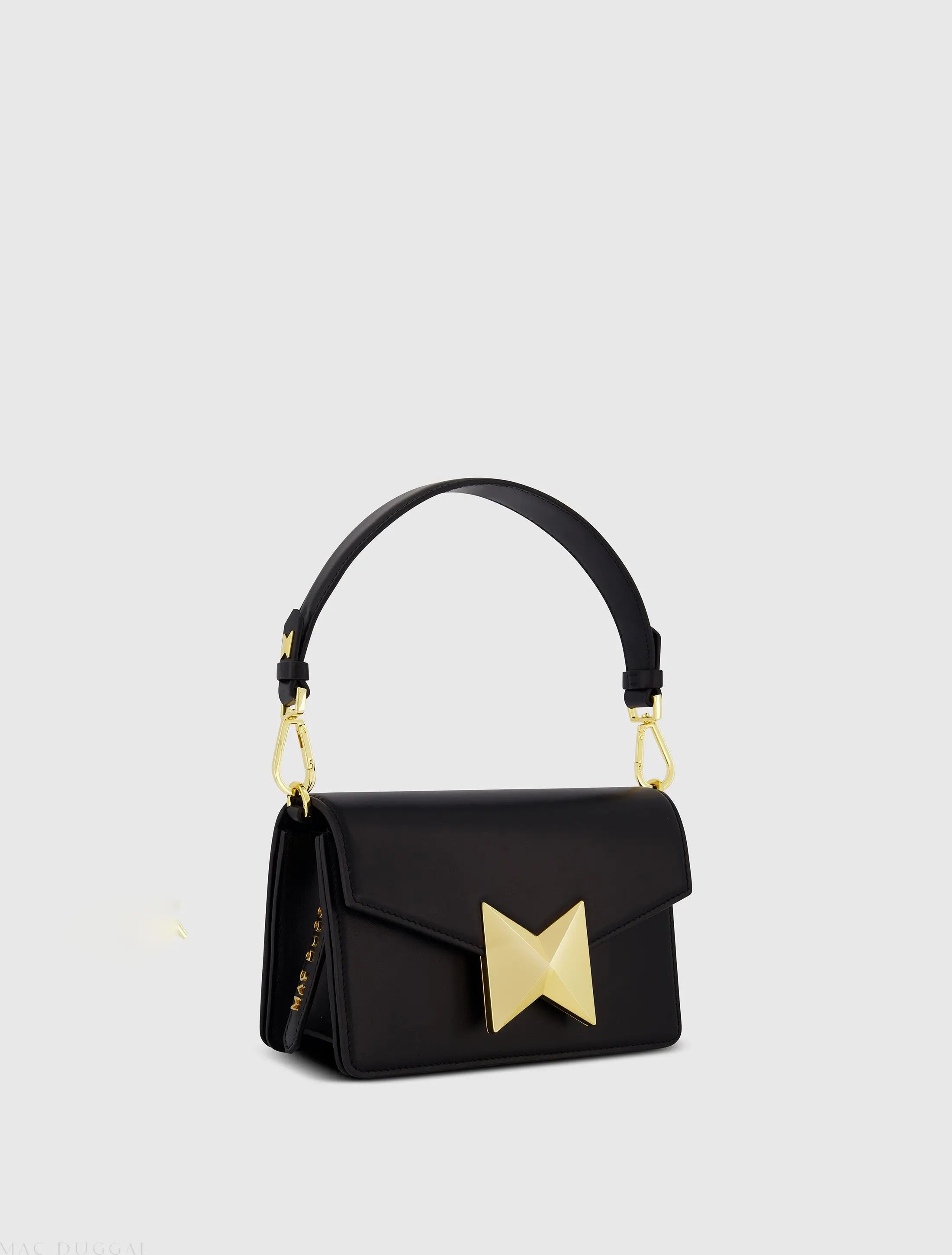 Black Mini Leather Shoulder Handbag With Gold Hardware - Mac Duggal