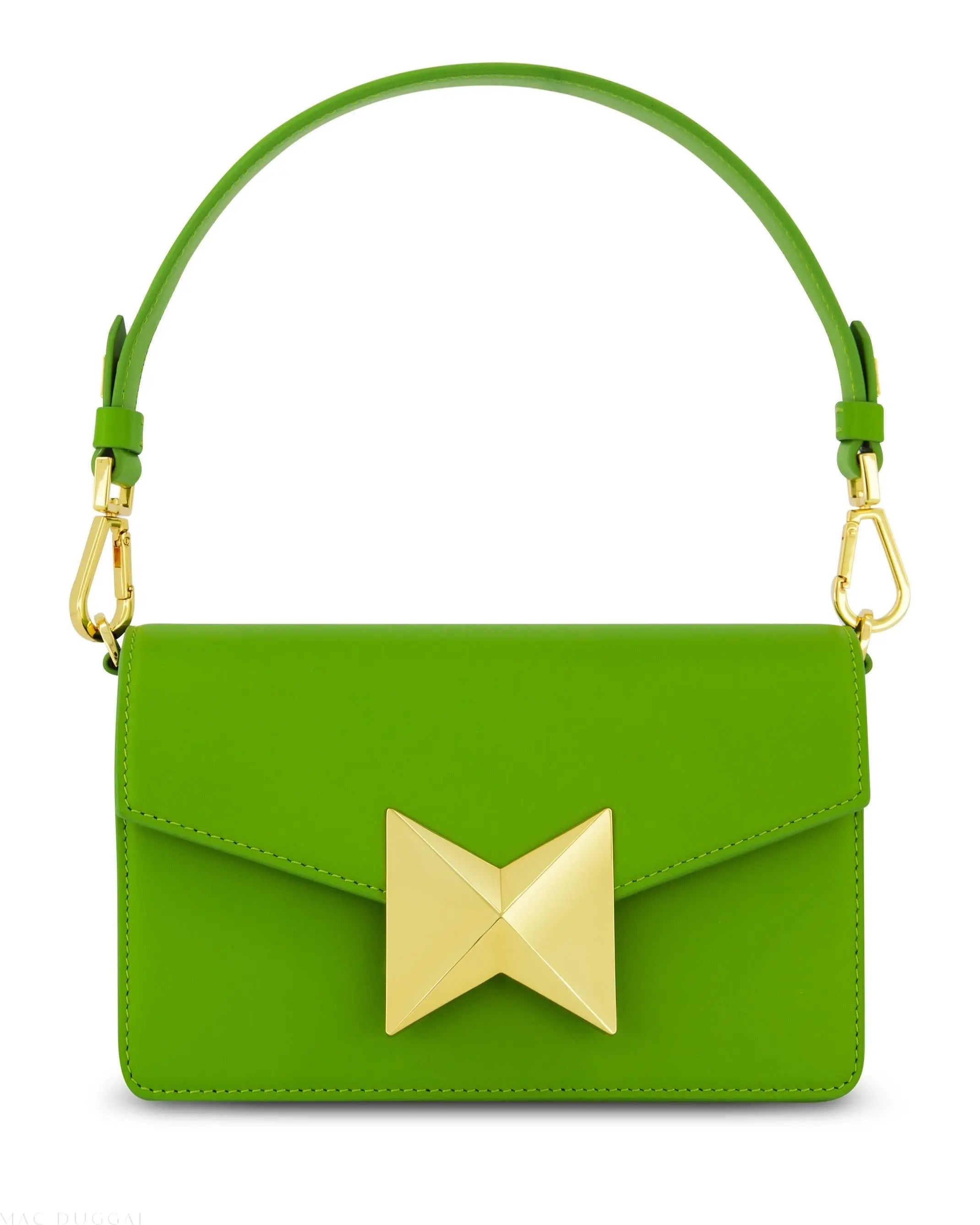 Green Mini Leather Shoulder Bag With Gold Hardware - Mac Duggal