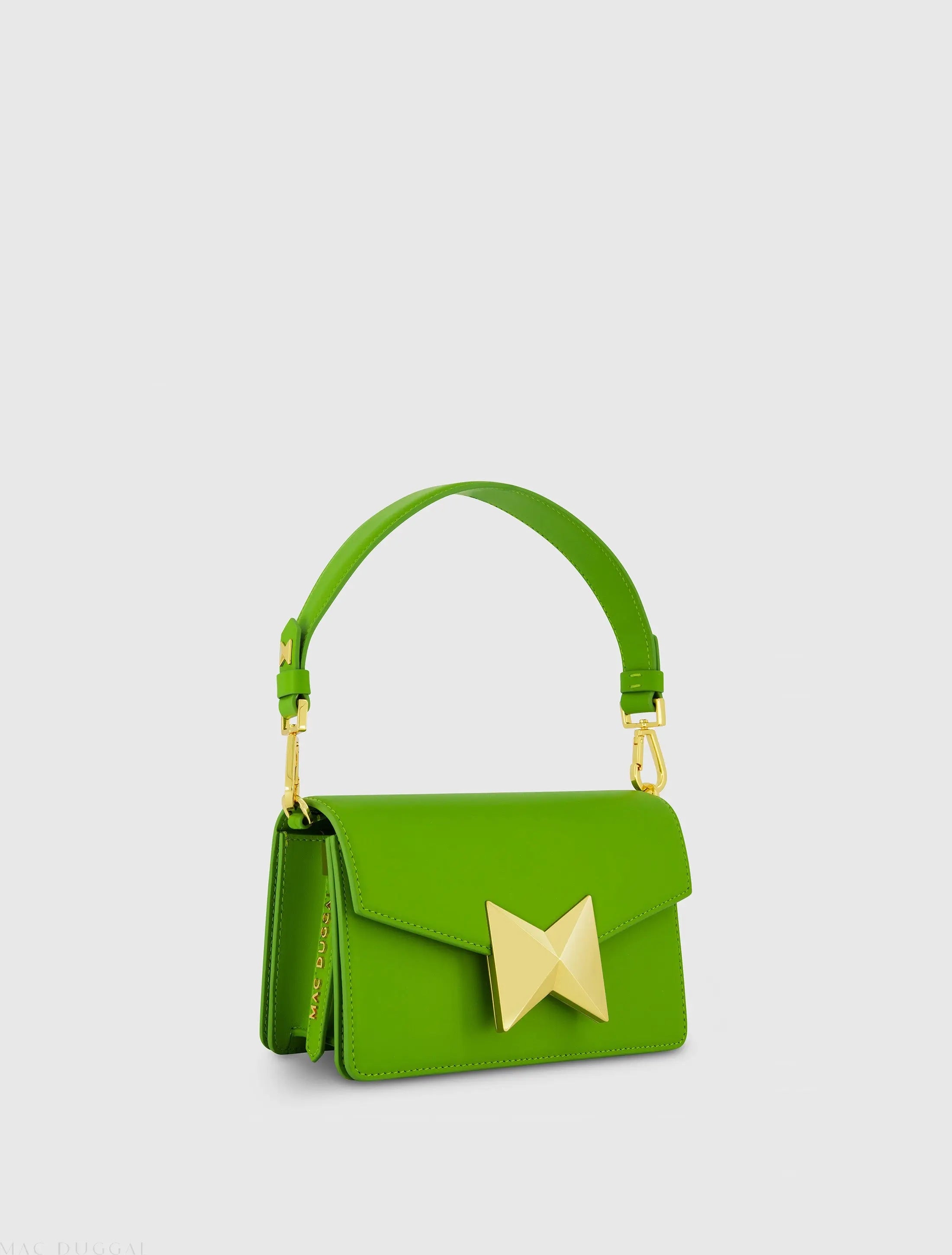 Green Mini Leather Shoulder Bag With Gold Hardware - Mac Duggal