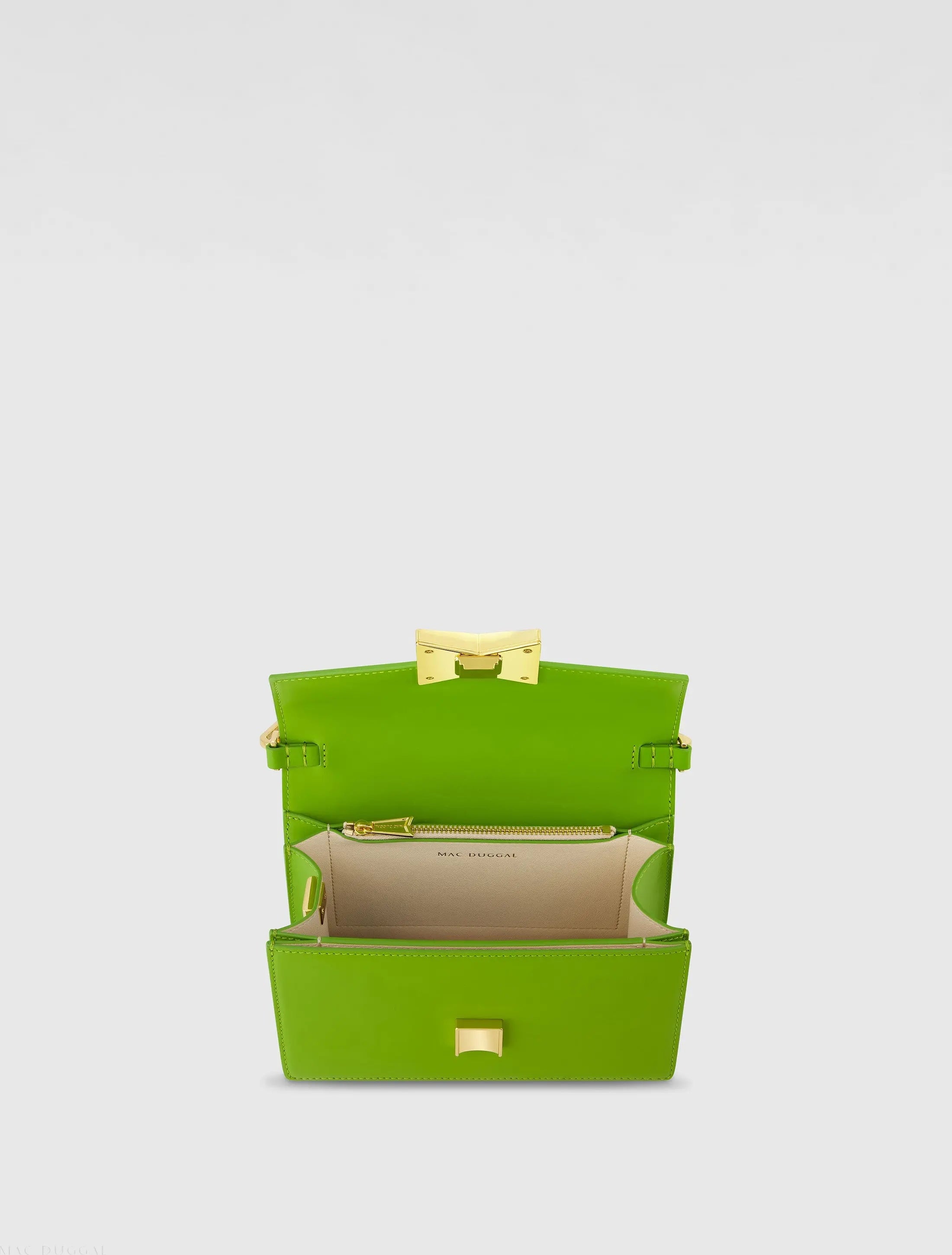 Green Mini Leather Shoulder Bag With Gold Hardware - Mac Duggal