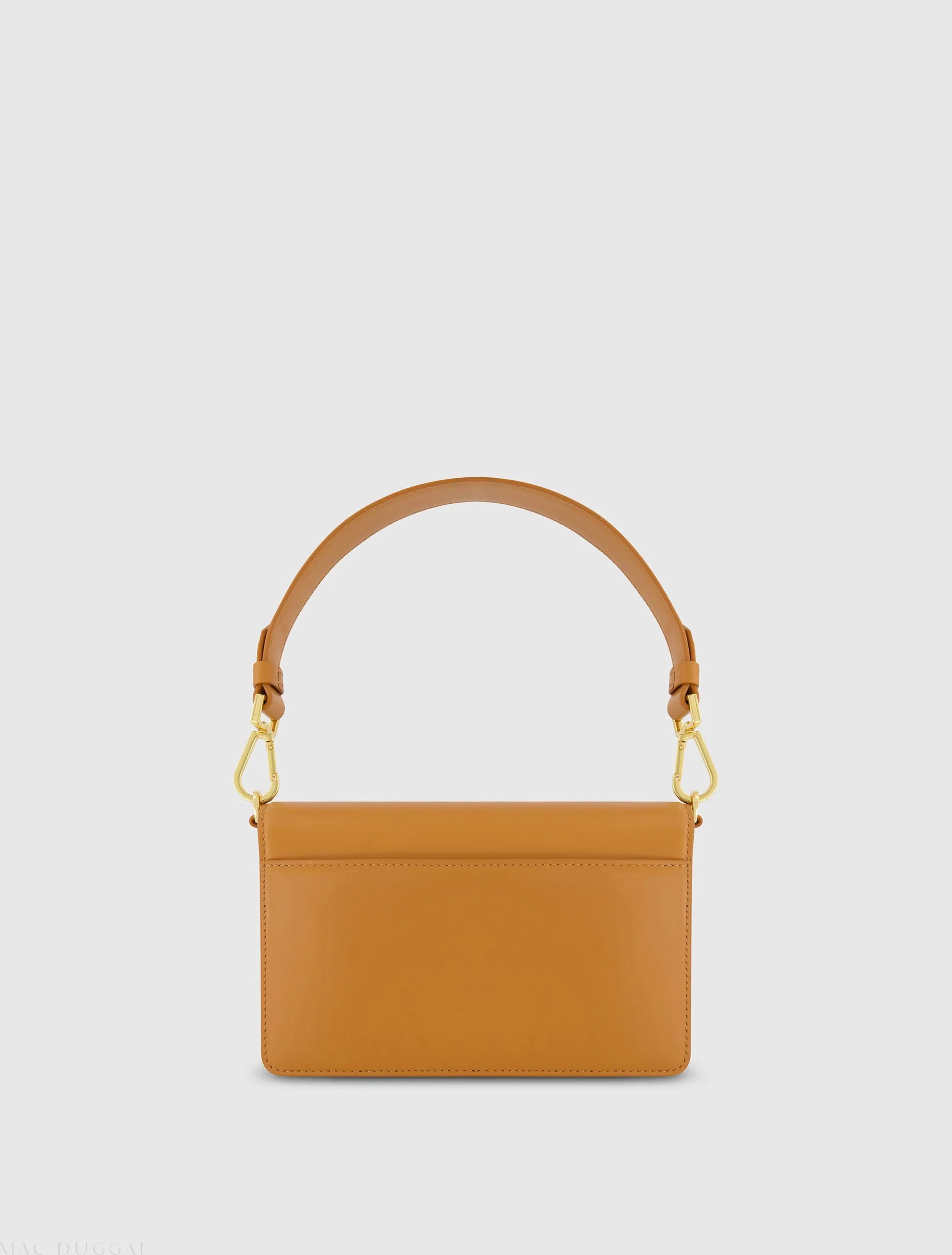 Brown Mini Leather Shoulder Handbag With Gold Hardware - FINAL SALE - Mac Duggal