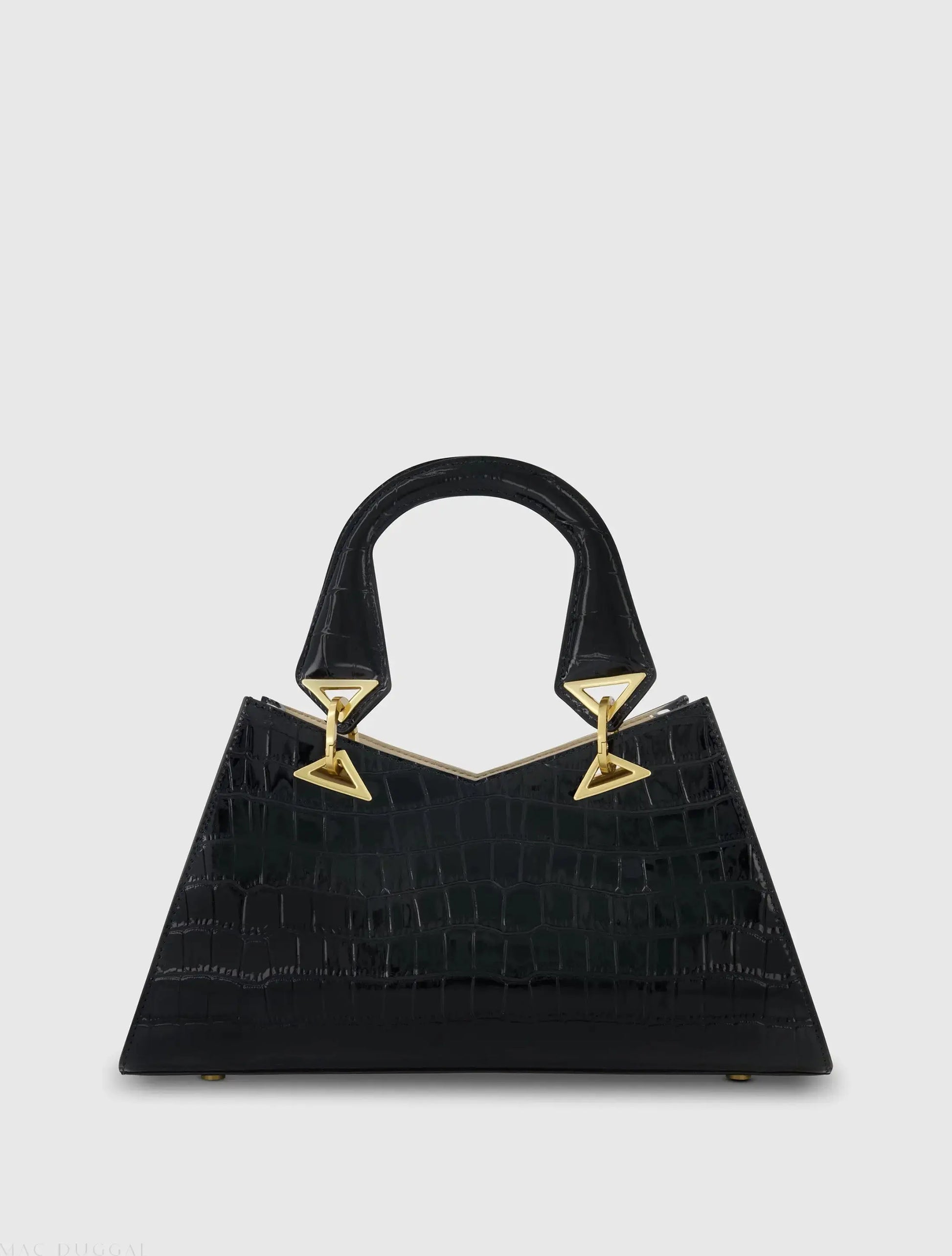 Black Crocodile Leather Handbag With Gold Hardware - Mac Duggal
