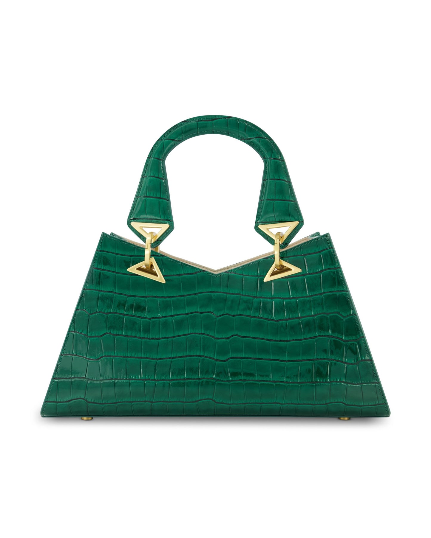 Borsa a mano in pelle di coccodrillo verde con hardware dorato