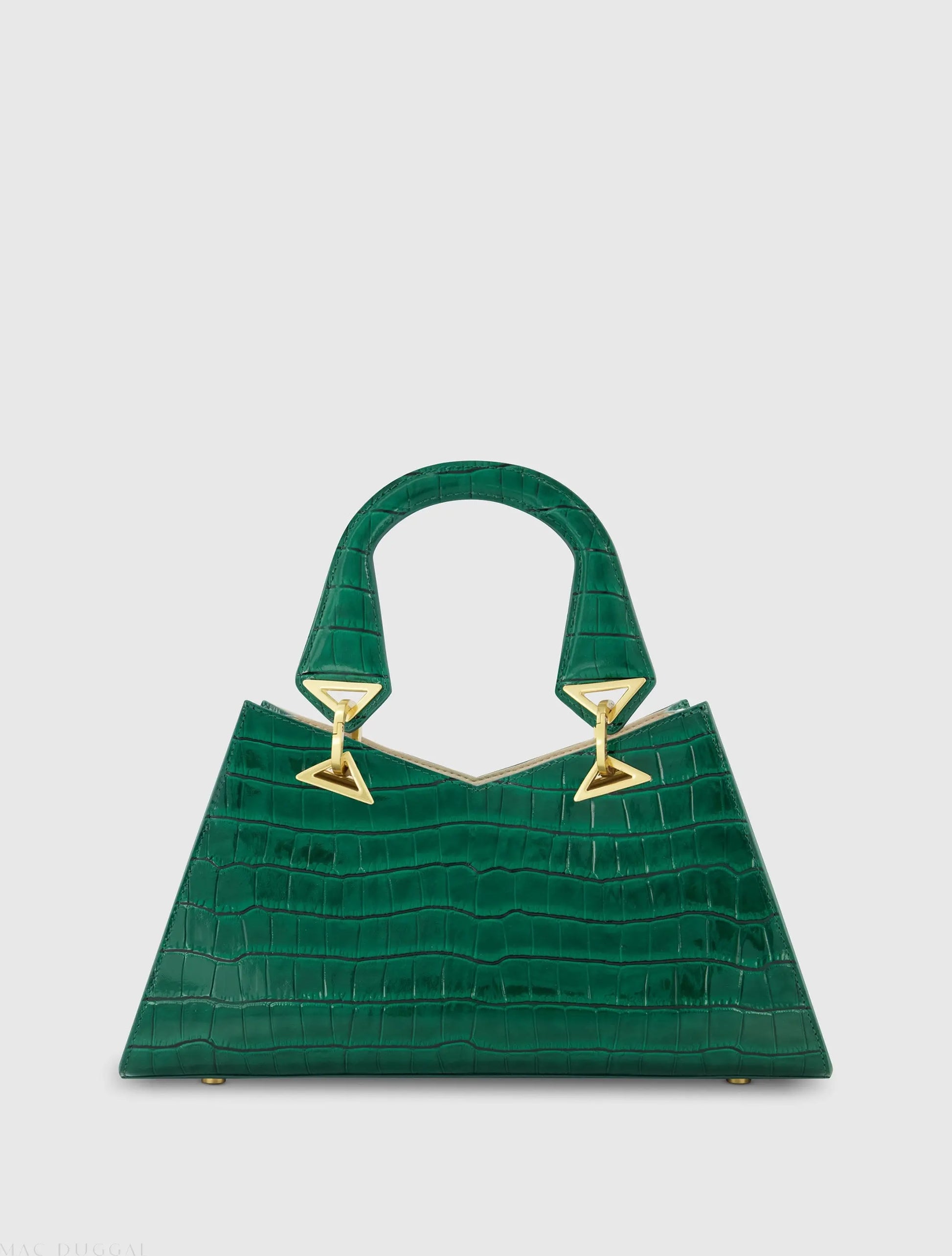 Green Crocodile Leather Handbag With Gold Hardware - Mac Duggal