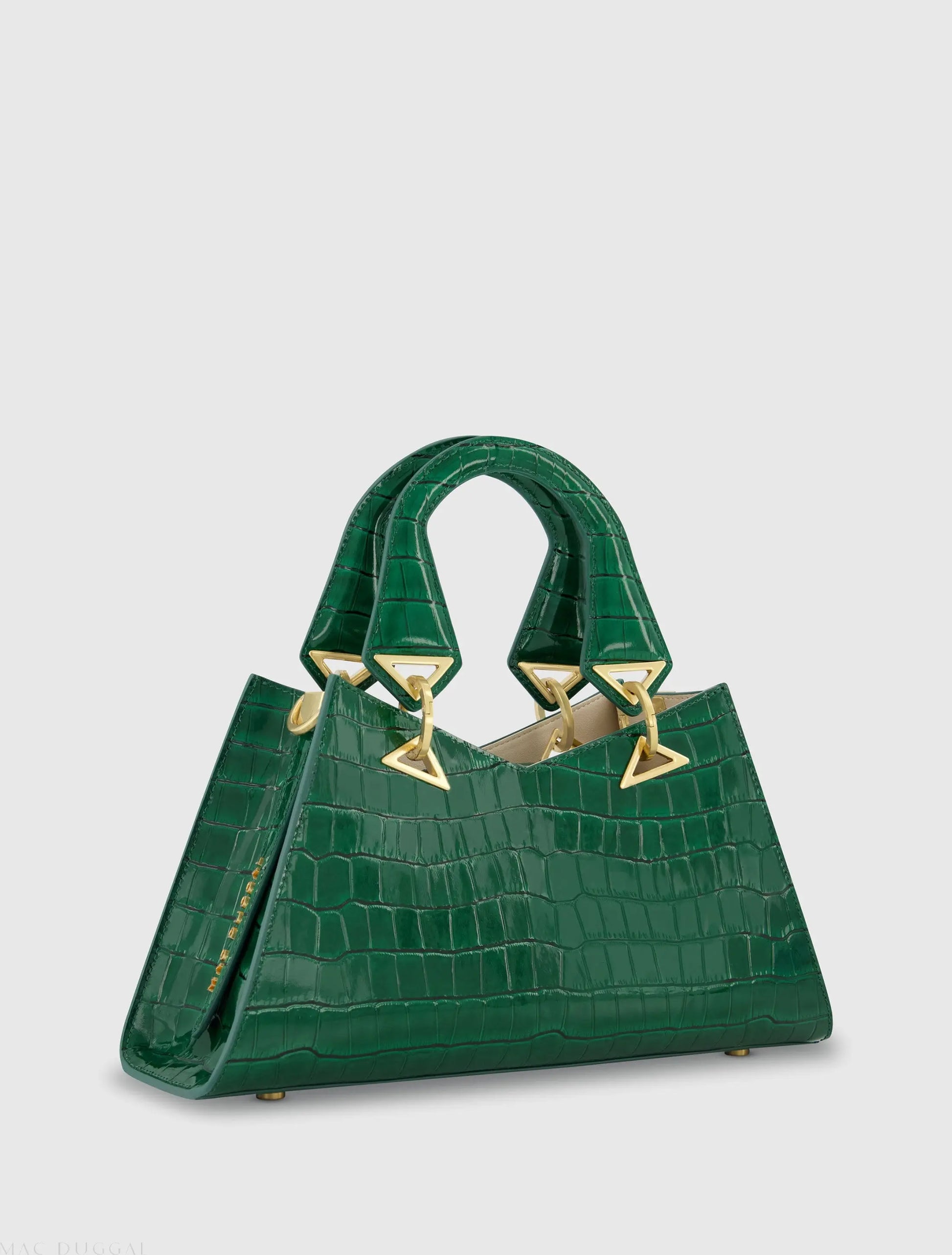 Green Crocodile Leather Handbag With Gold Hardware - Mac Duggal