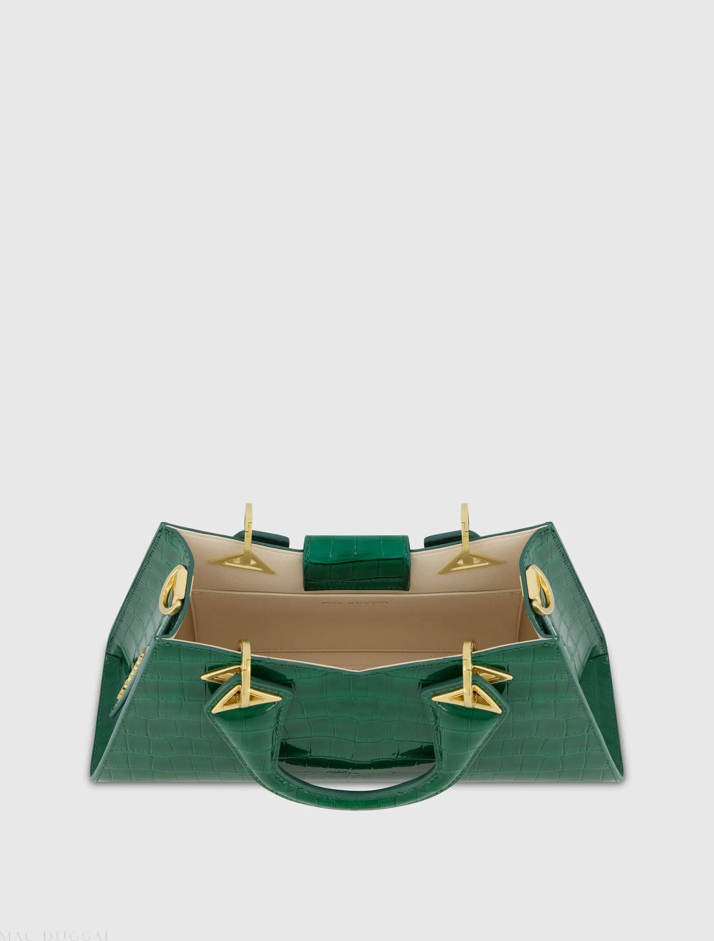 Green Crocodile Leather Handbag With Gold Hardware - Mac Duggal