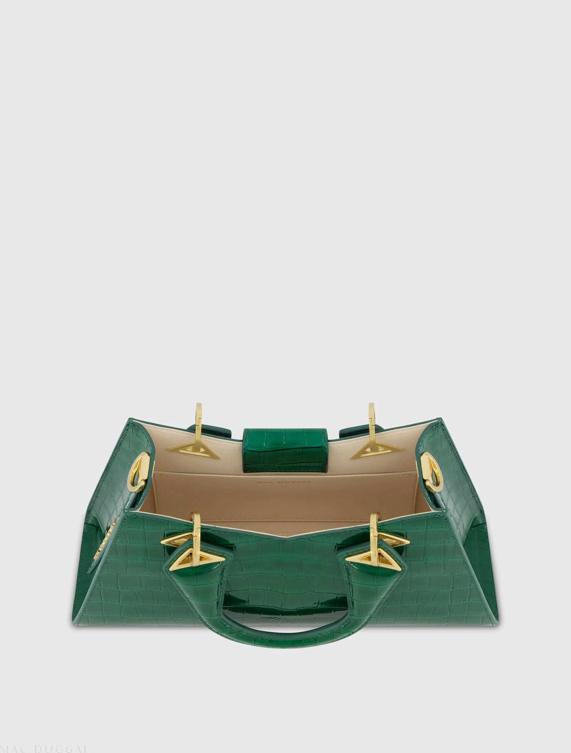 Green Crocodile Leather Handbag With Gold Hardware - Mac Duggal