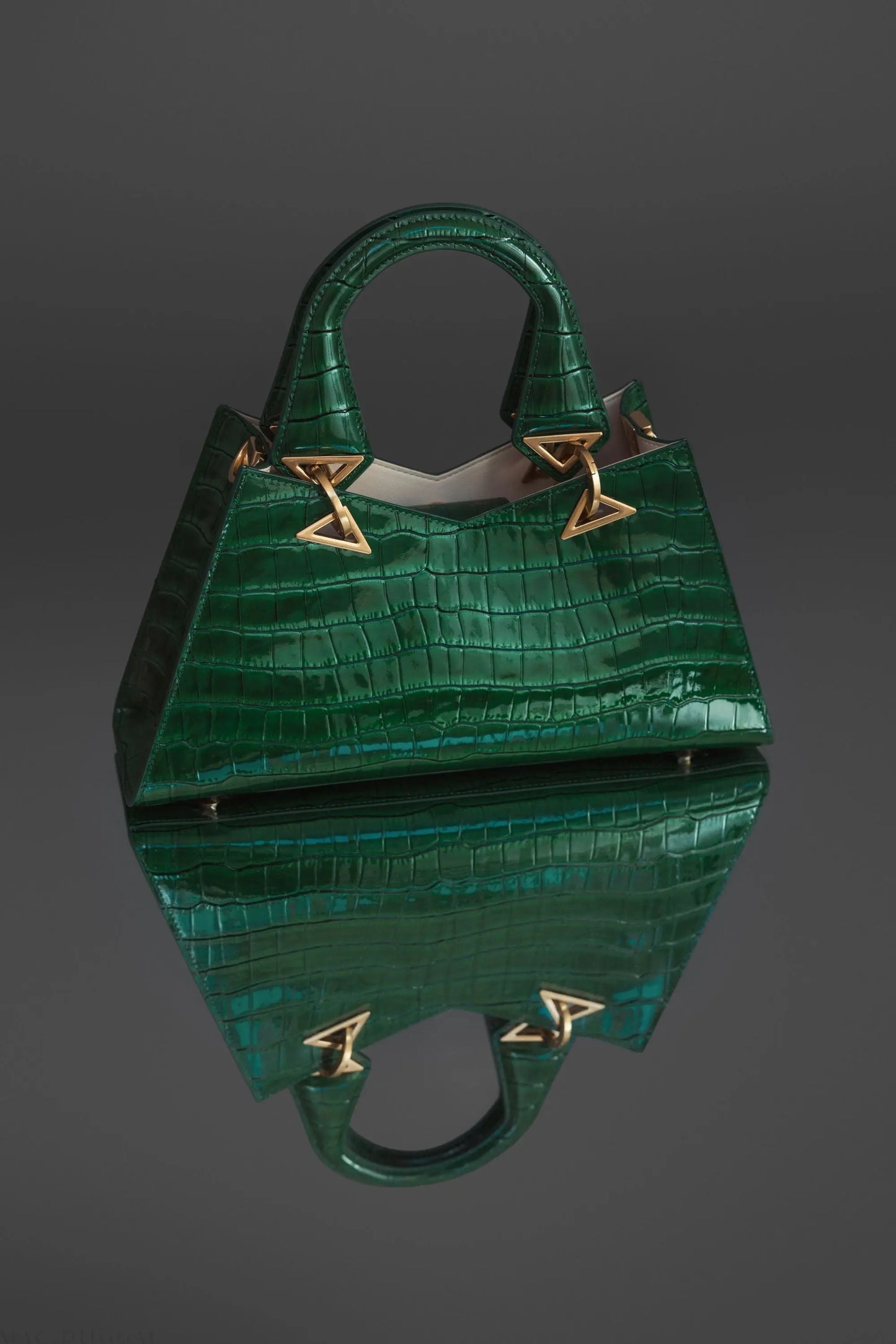 Green Crocodile Leather Handbag With Gold Hardware - Mac Duggal