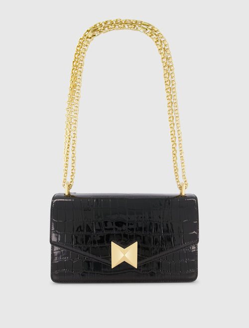 Crocodile Leather Shoulder Bag With Gold Hardware