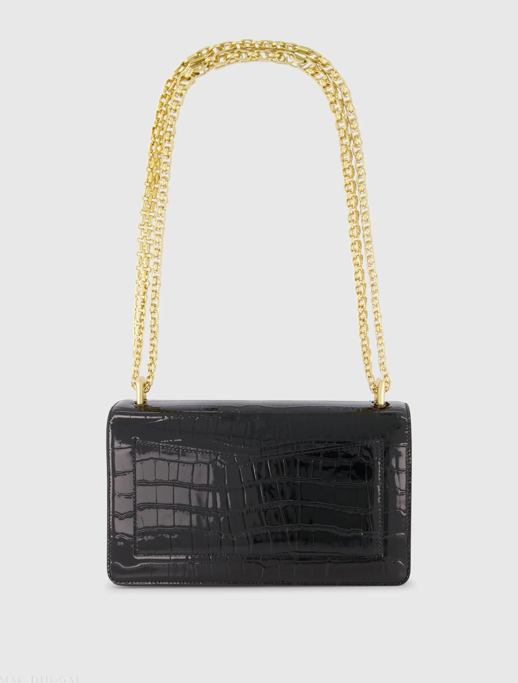 Black Crocodile Leather Shoulder Bag With Gold Hardware - Mac Duggal