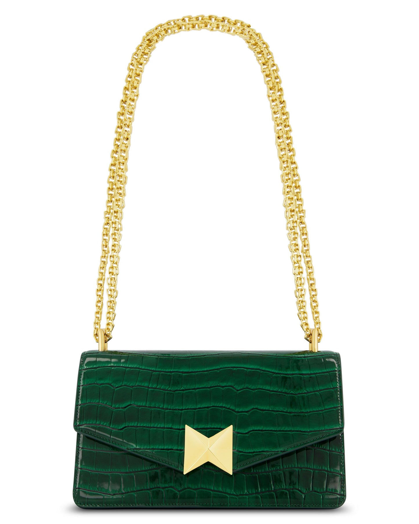 Crocodile Leather Shoulder Bag With Gold Hardware