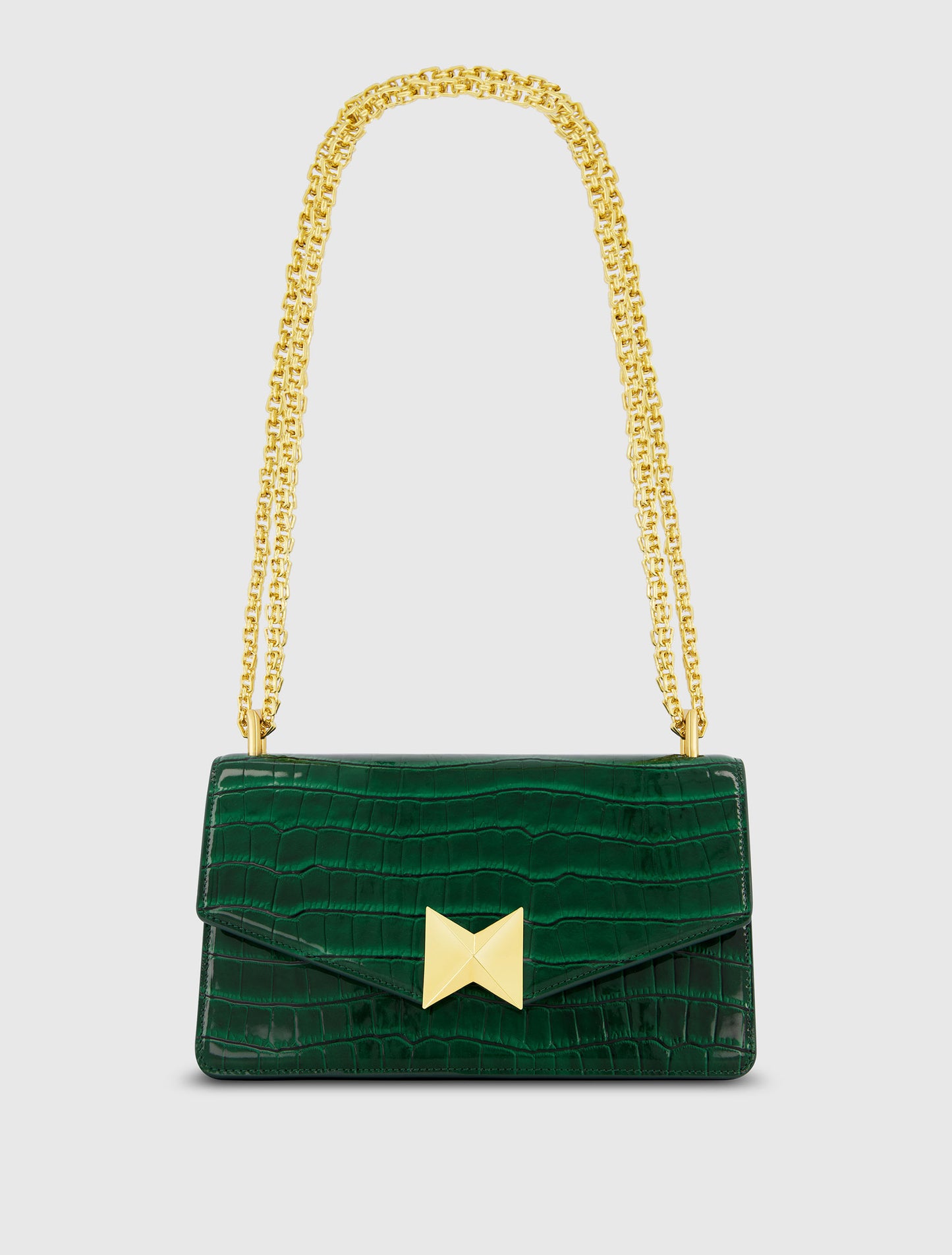 Crocodile Leather Shoulder Bag With Gold Hardware