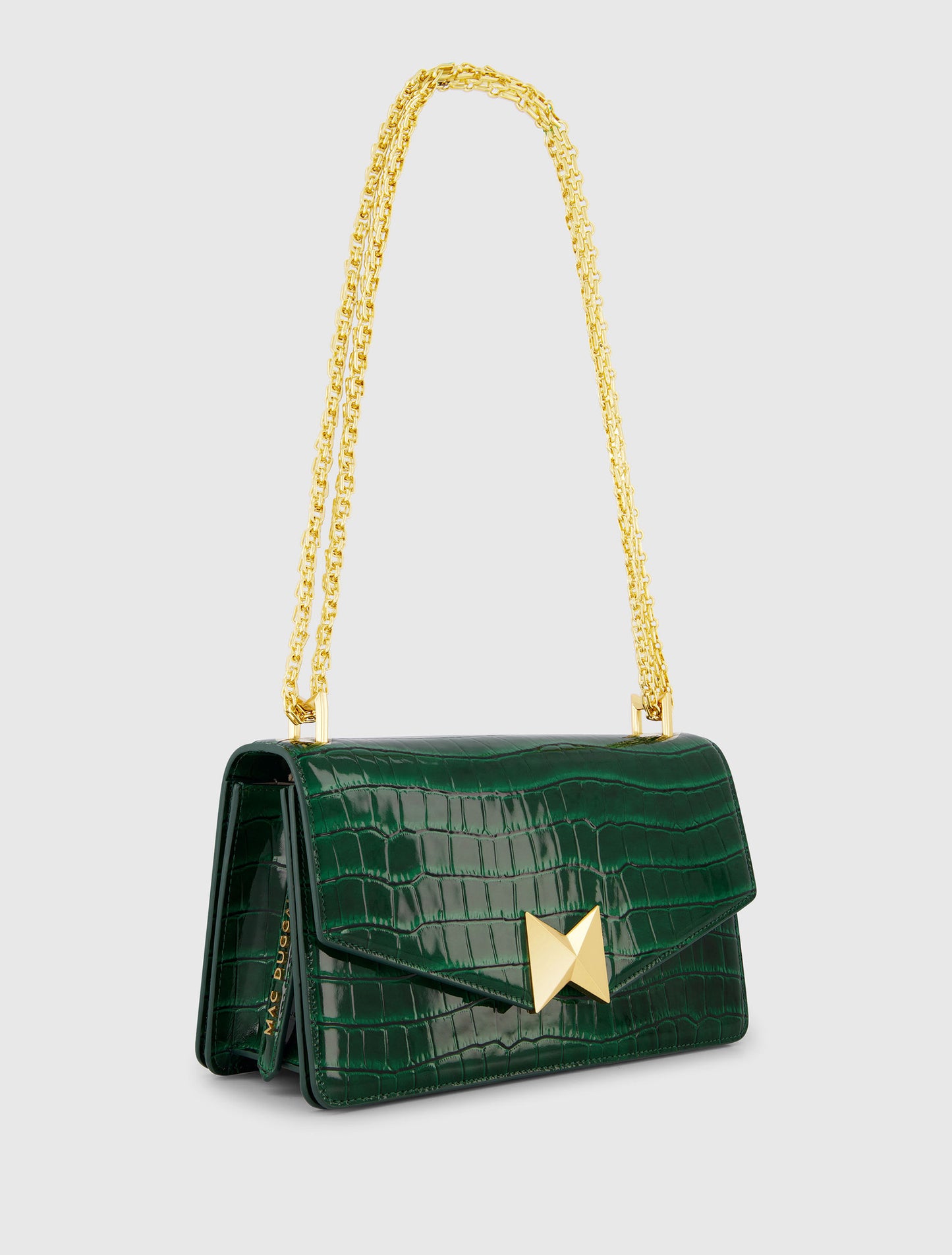 Crocodile Leather Shoulder Bag With Gold Hardware