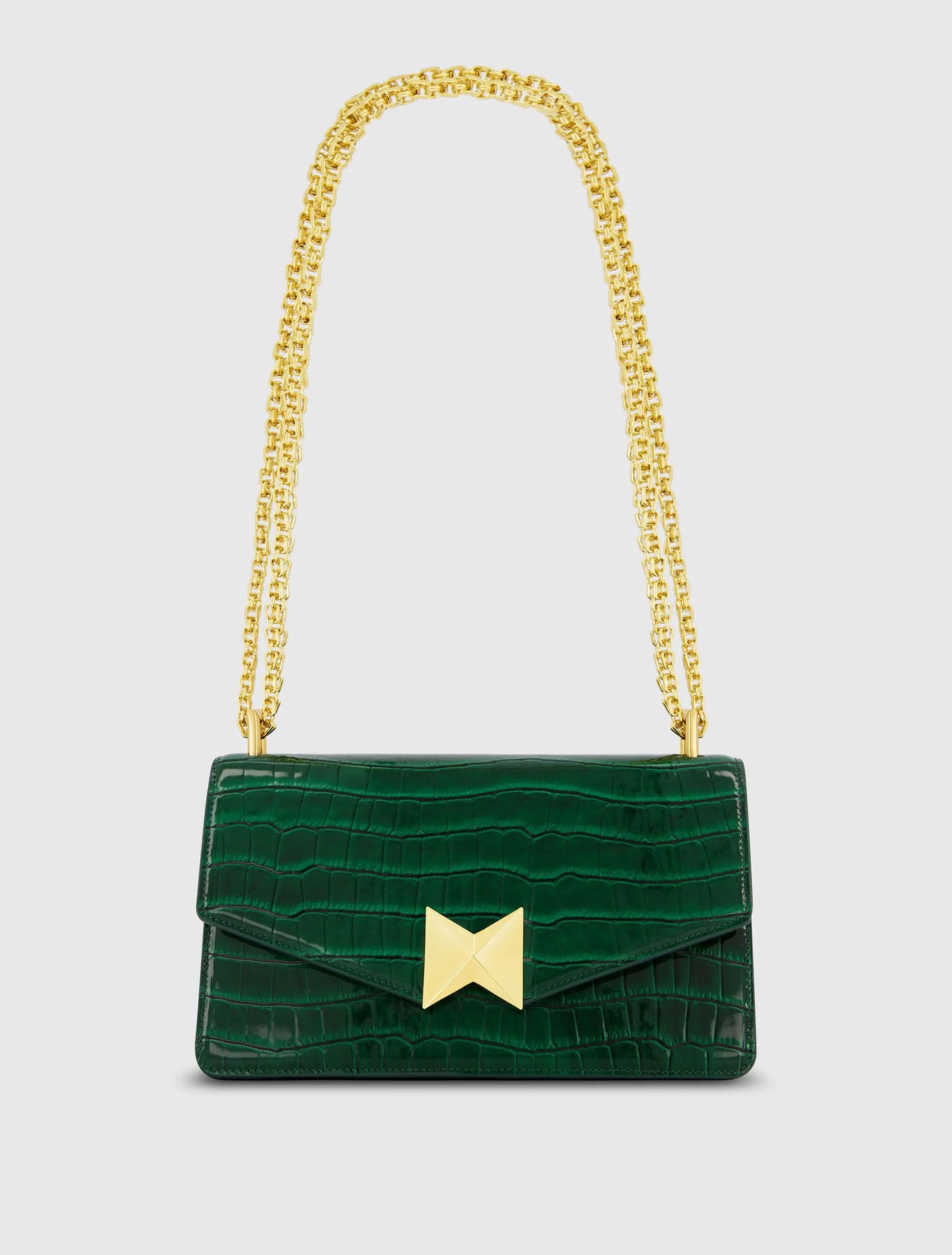 Green Crocodile Leather Shoulder Bag With Gold Hardware - Mac Duggal