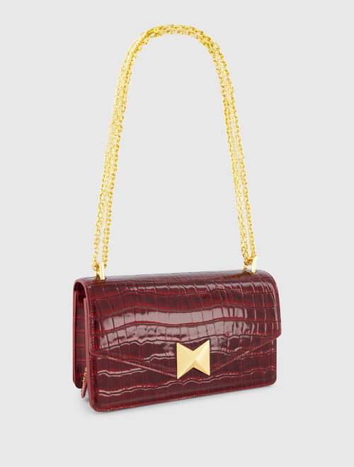 Crocodile Leather Shoulder Bag With Gold Hardware