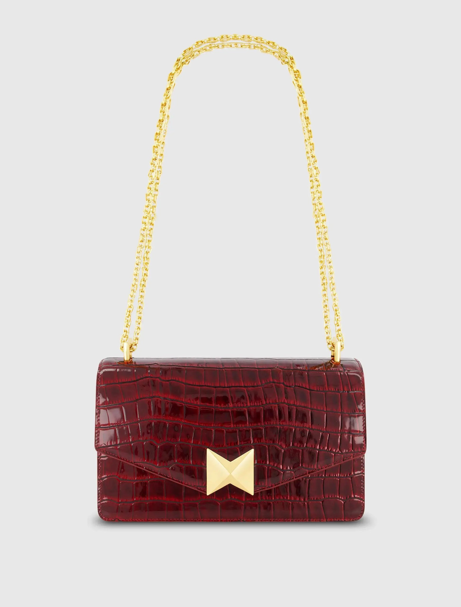 Crocodile Leather Shoulder Bag With Gold Hardware - Mac Duggal