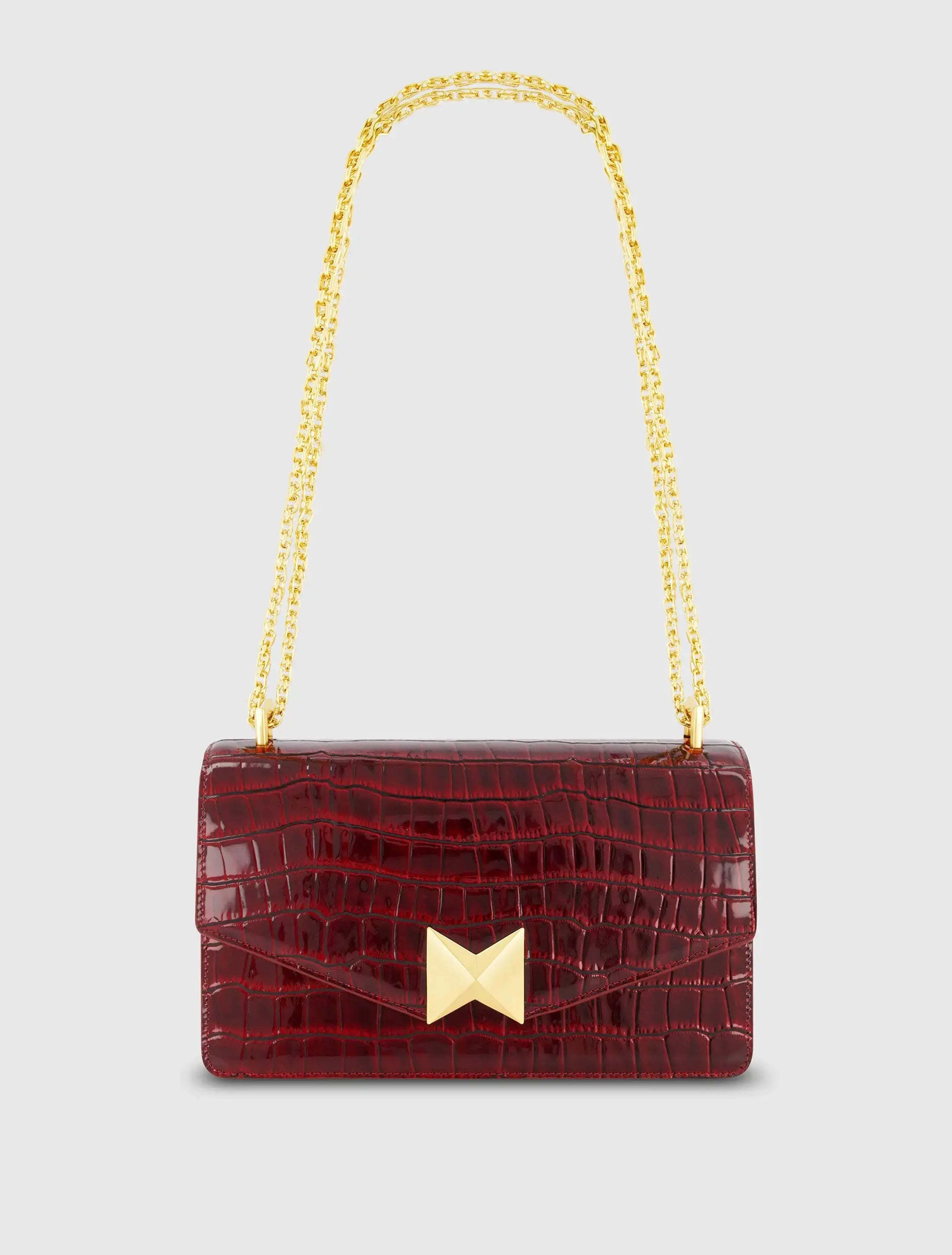 Crocodile Leather Shoulder Bag With Gold Hardware - Mac Duggal