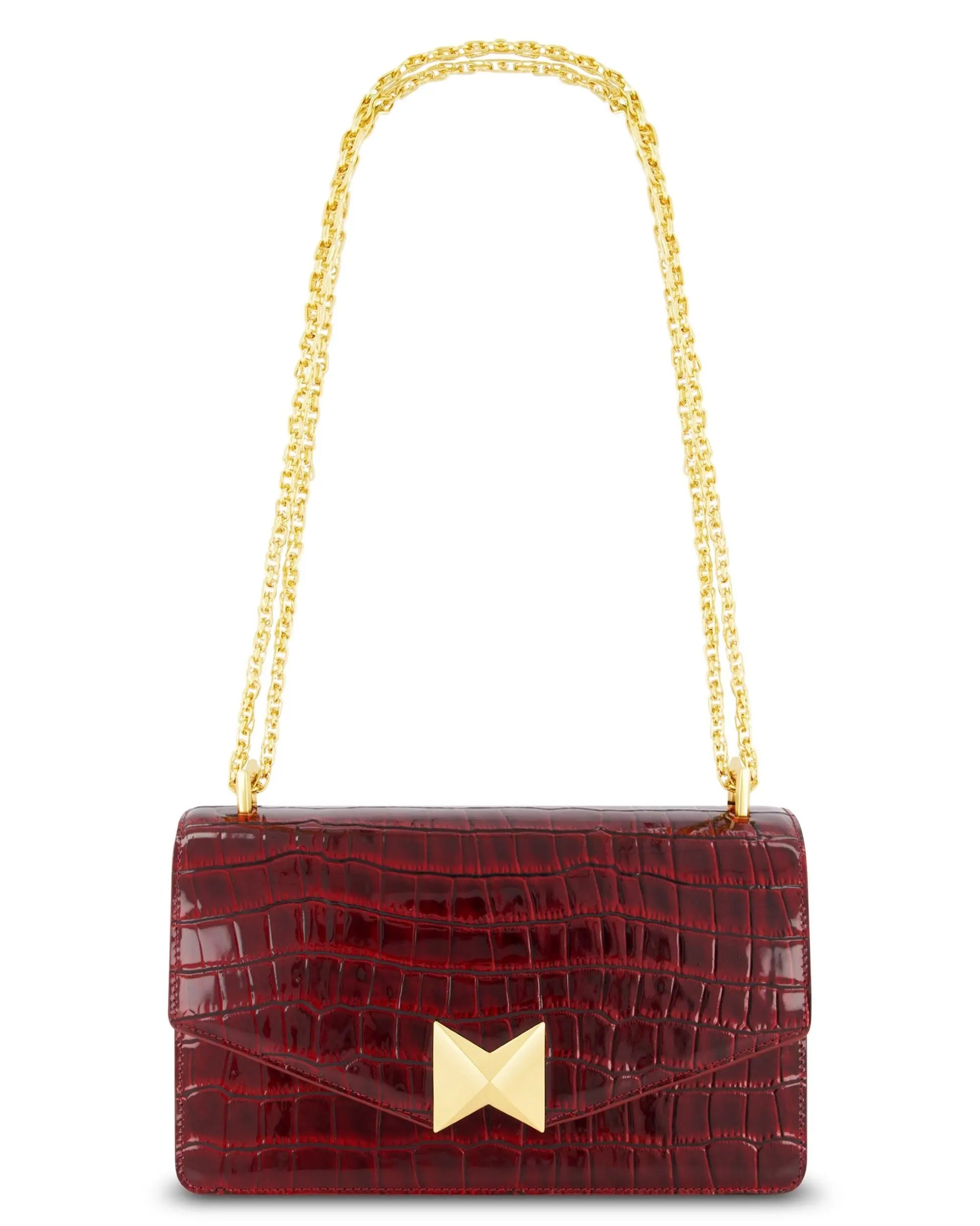 Crocodile Leather Shoulder Bag With Gold Hardware - Mac Duggal