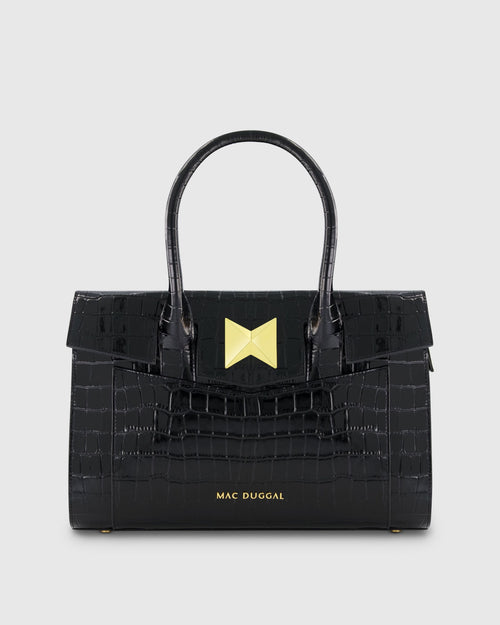 Crocodile Leather Tote Bag With Gold Hardware