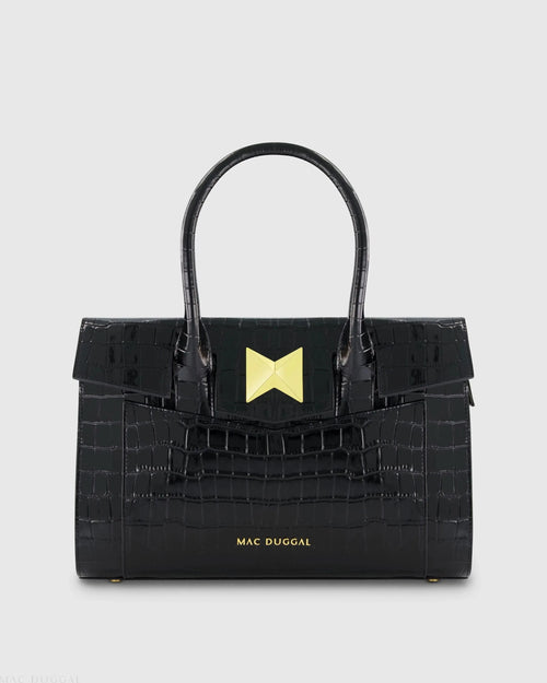 Crocodile Leather Tote Bag With Gold Hardware - Mac Duggal