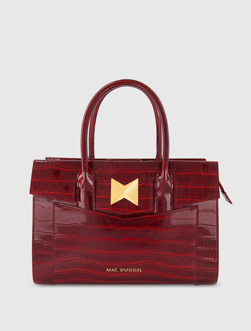 Crocodile Leather Tote Bag With Gold Hardware