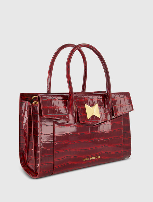 Crocodile Leather Tote Bag With Gold Hardware