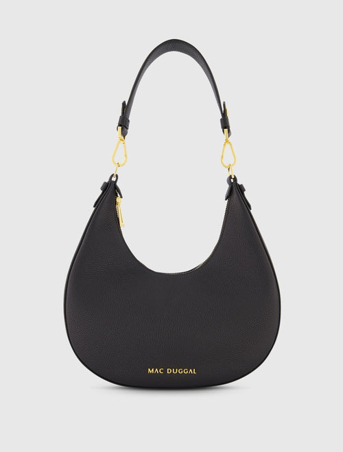 Grain Leather Hobo Bag With Gold Hardware