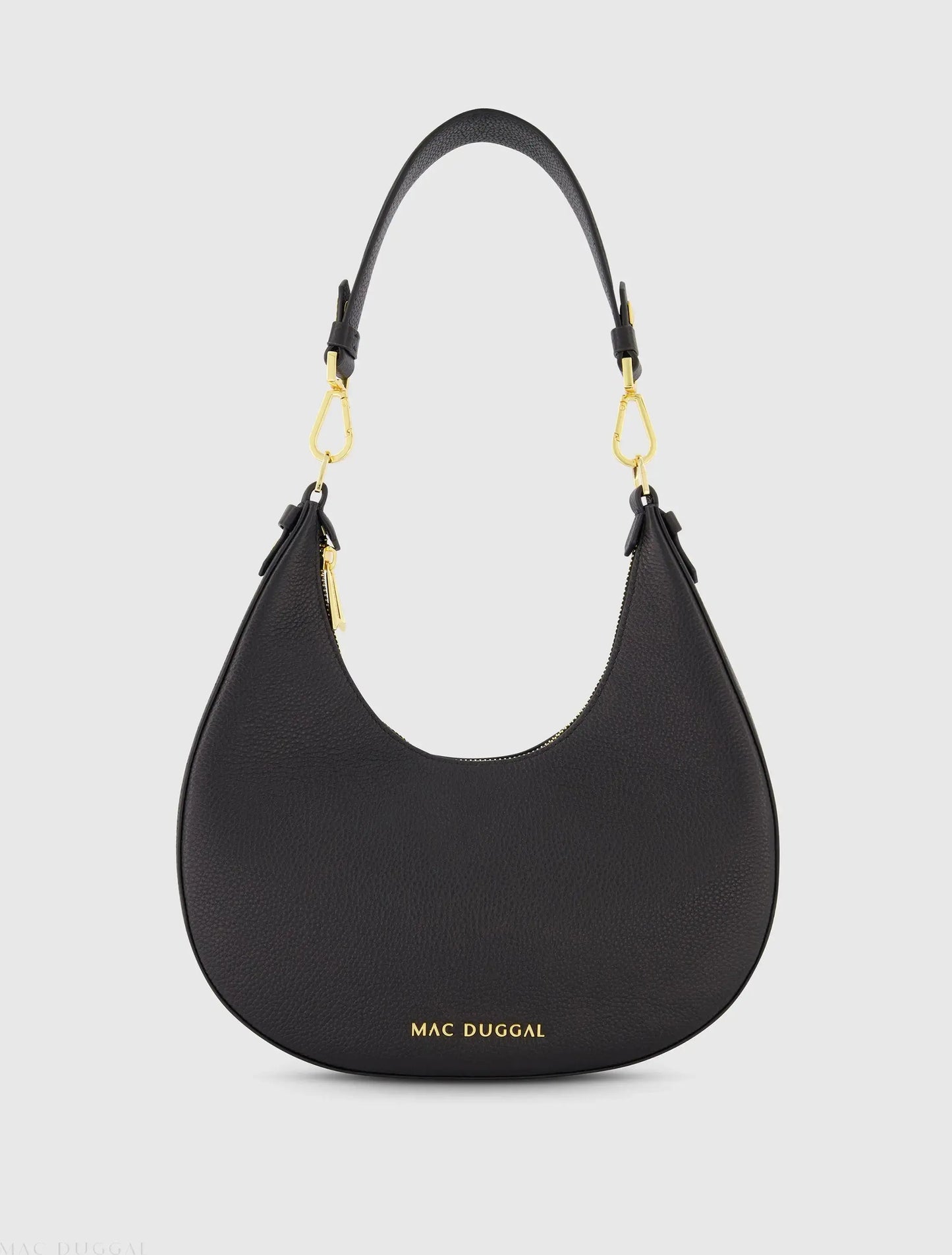 Black Grain Leather Hobo Bag With Gold Hardware - Mac Duggal