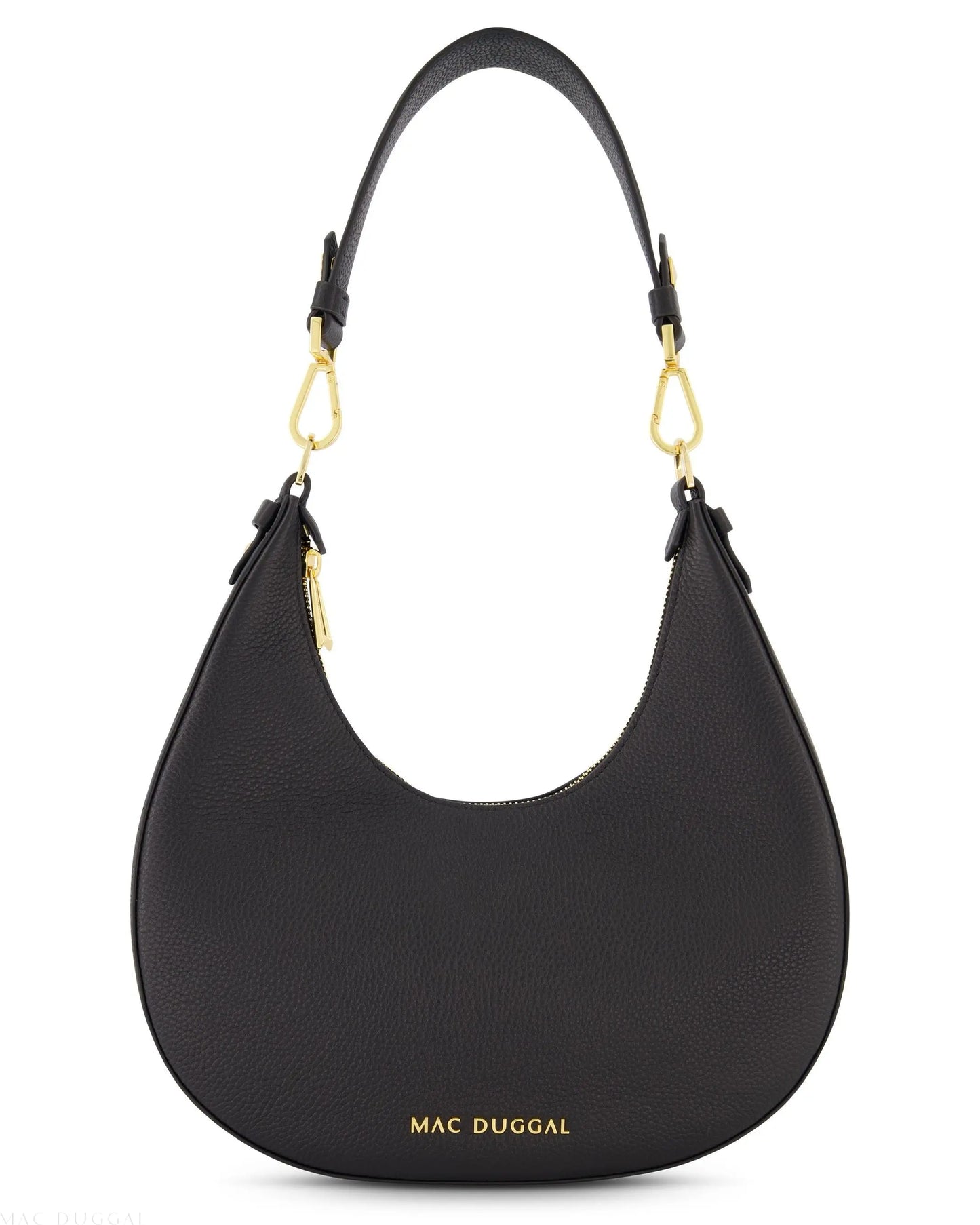 Black Grain Leather Hobo Bag With Gold Hardware - Mac Duggal