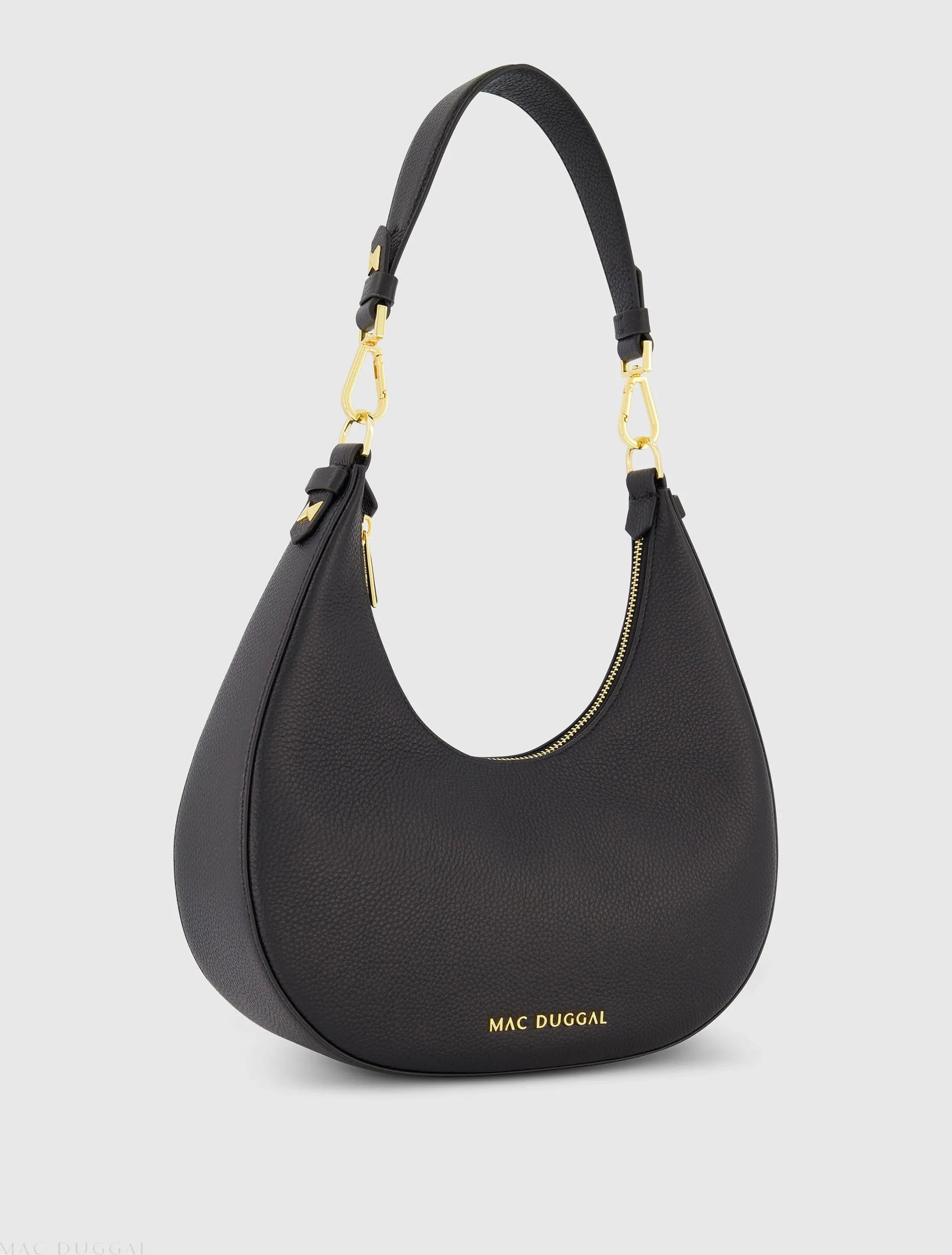 Black Grain Leather Hobo Bag With Gold Hardware - Mac Duggal